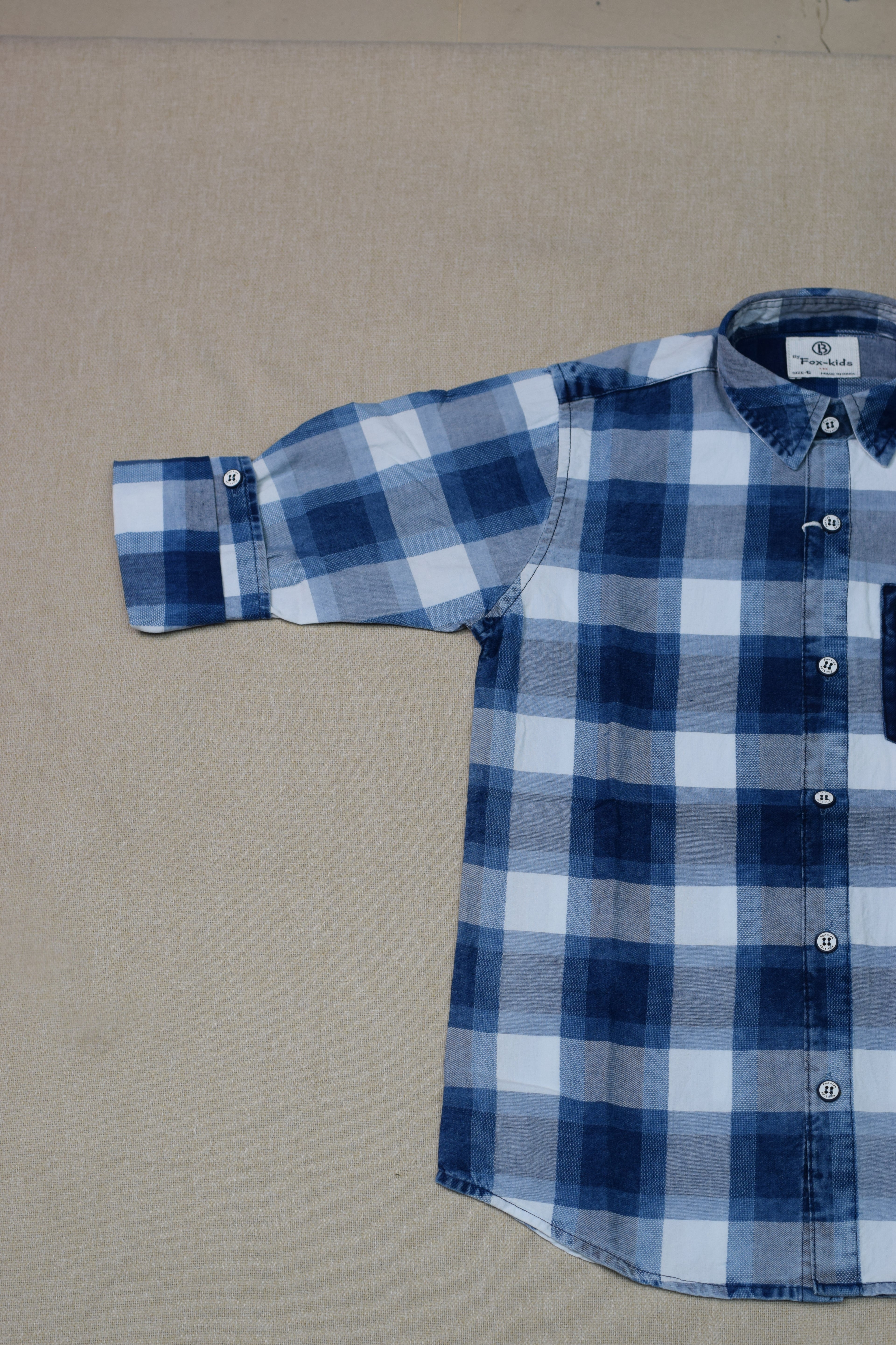 Kids Blue Checked Full Sleeve Cotton Shirt