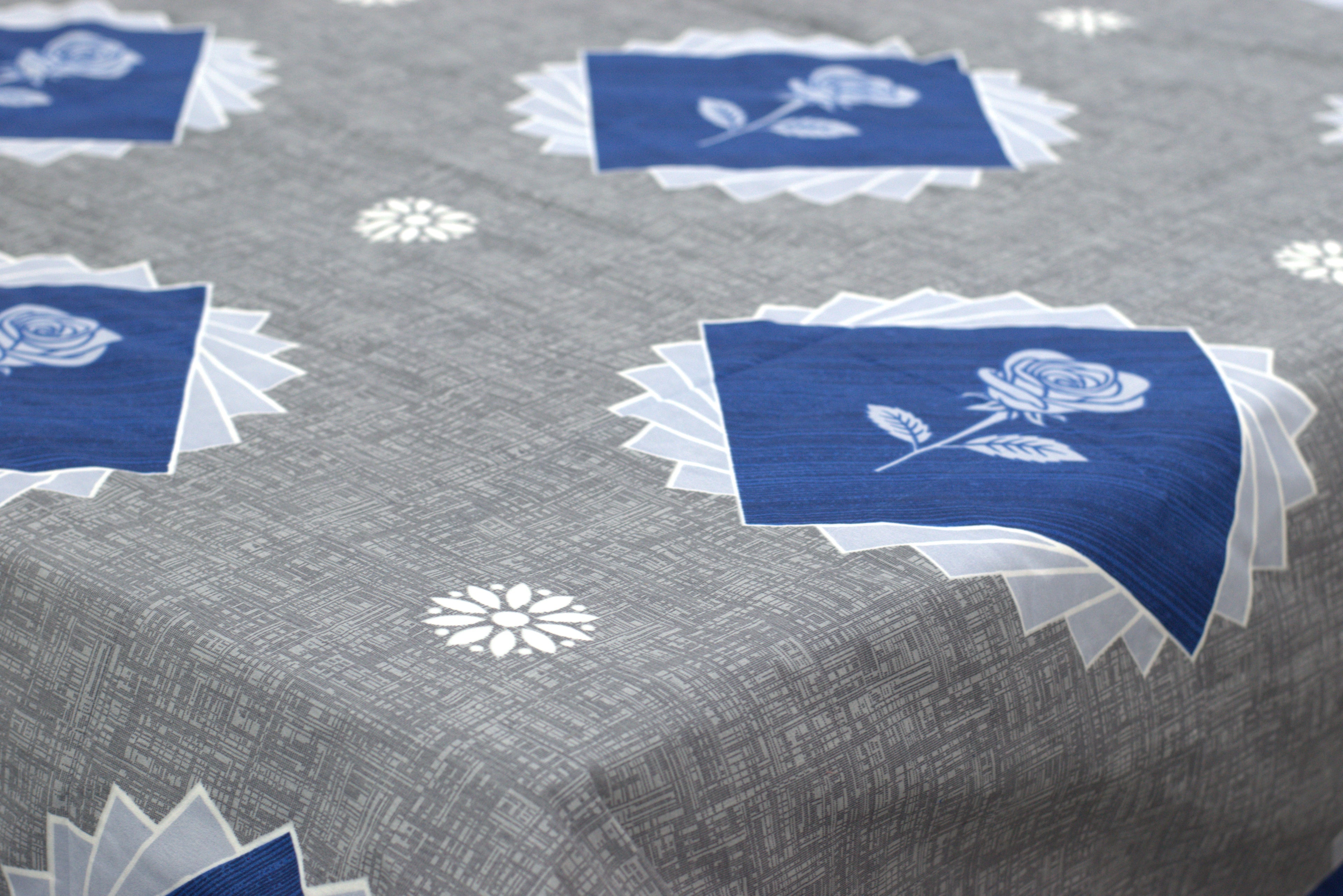 Soft Feel Blend Bedsheet – Grey &amp; Blue Rose Print | 225 x 250 cm