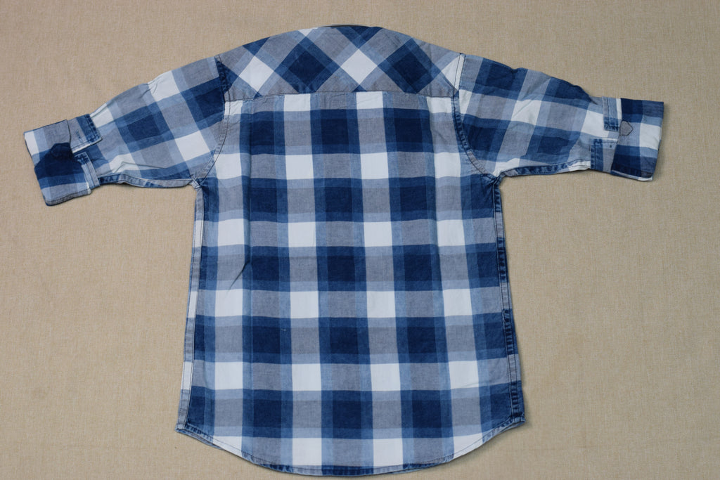 Kids Blue Checked Full Sleeve Cotton Shirt