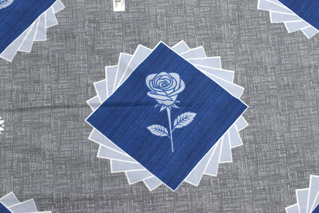 Soft Feel Blend Bedsheet – Grey &amp; Blue Rose Print | 225 x 250 cm