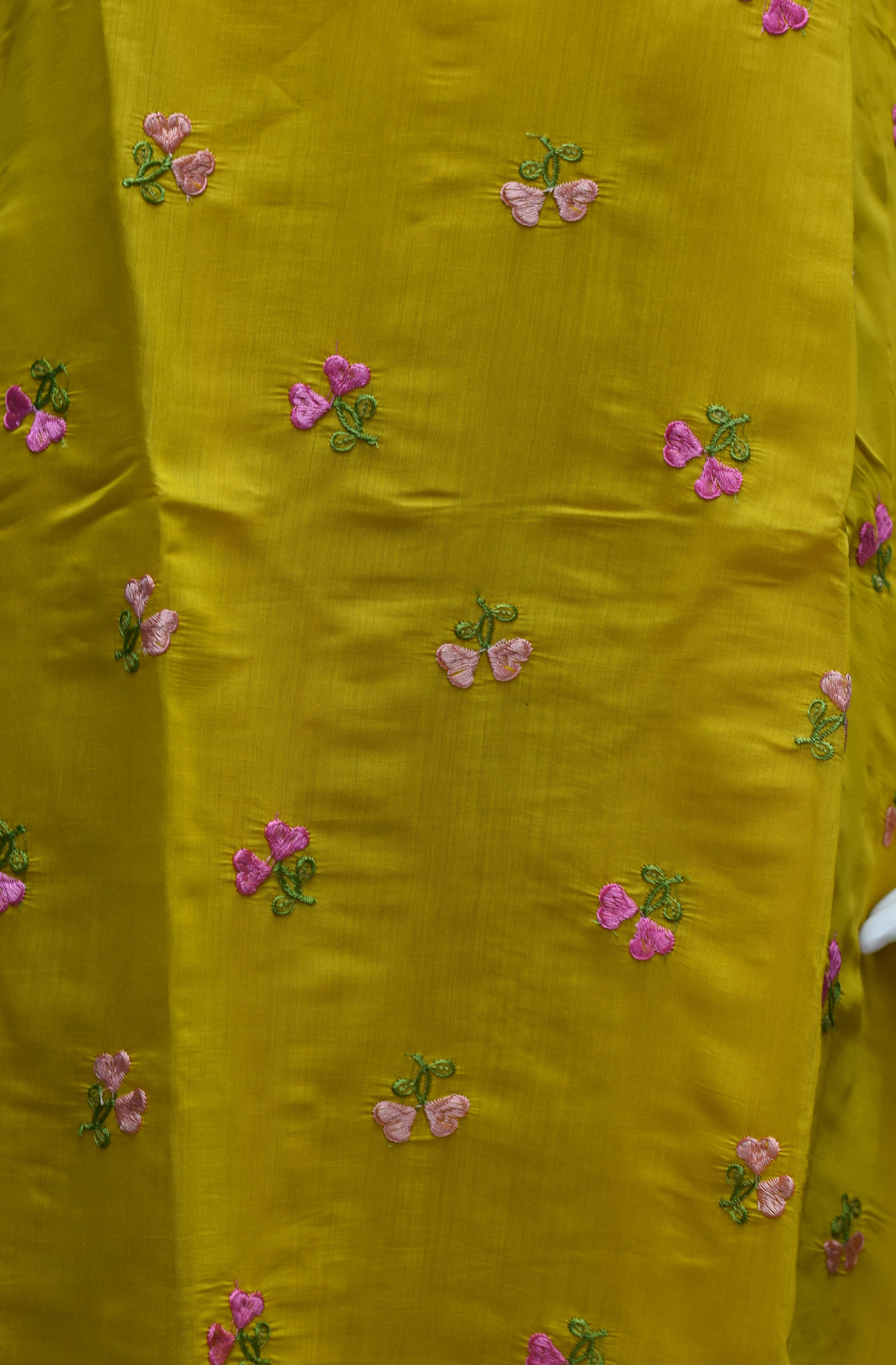 Mustard Yellow Embroidered Women's A-Line mul chandari Top | Floral Embroidery | V-Neck Casual Kurti Top