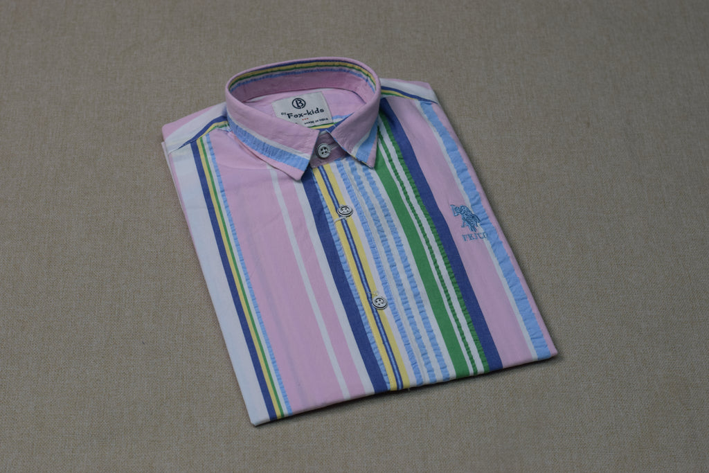 Kids Full Sleeve Cotton Striped Shirt – Pink Multi-Color Casual Button-Down Shirt for Boys