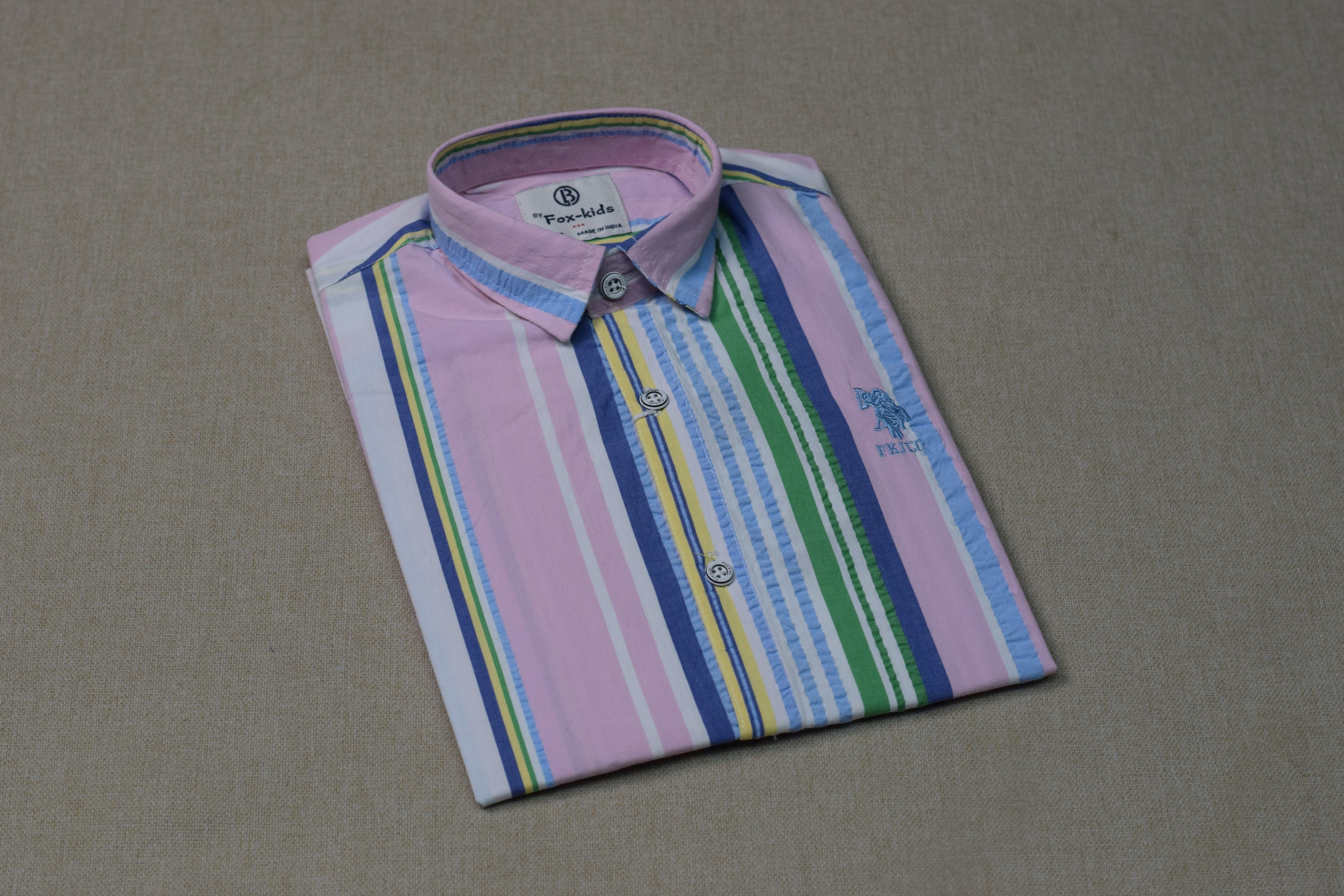 Kids Full Sleeve Cotton Striped Shirt – Pink Multi-Color Casual Button-Down Shirt for Boys