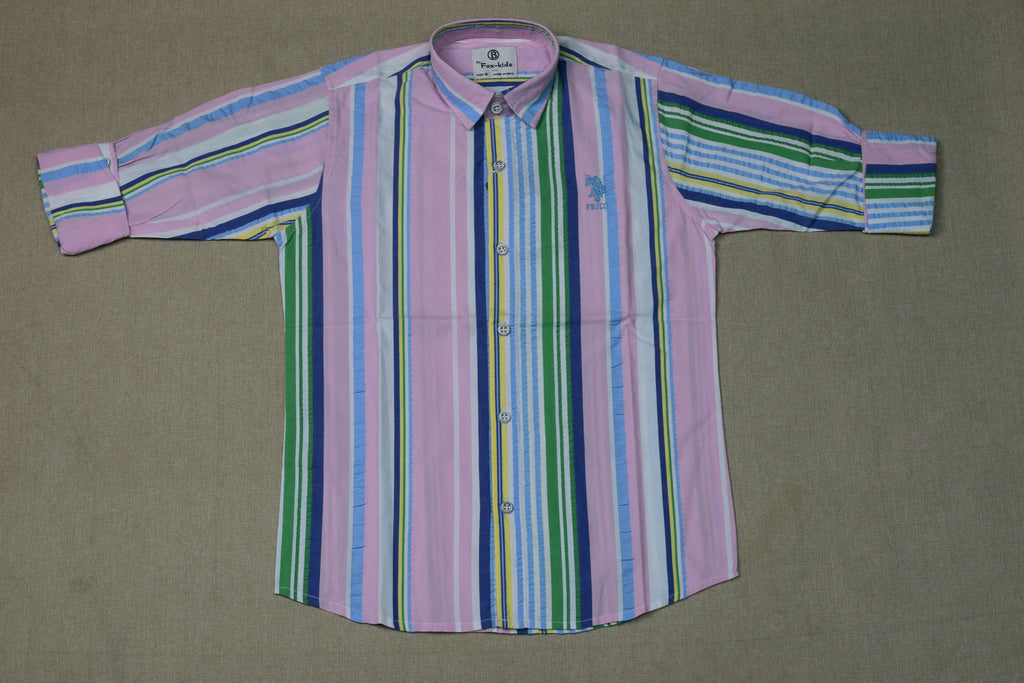 Kids Full Sleeve Cotton Striped Shirt – Pink Multi-Color Casual Button-Down Shirt for Boys