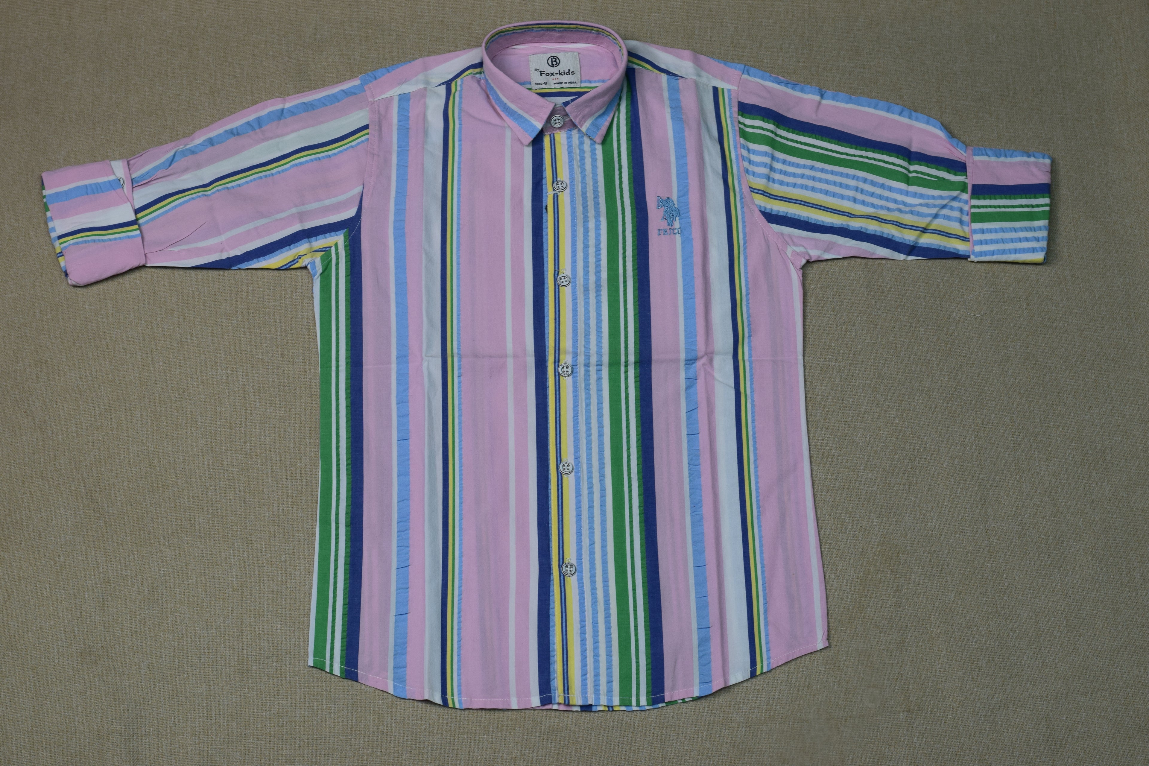 Kids Full Sleeve Cotton Striped Shirt – Pink Multi-Color Casual Button-Down Shirt for Boys
