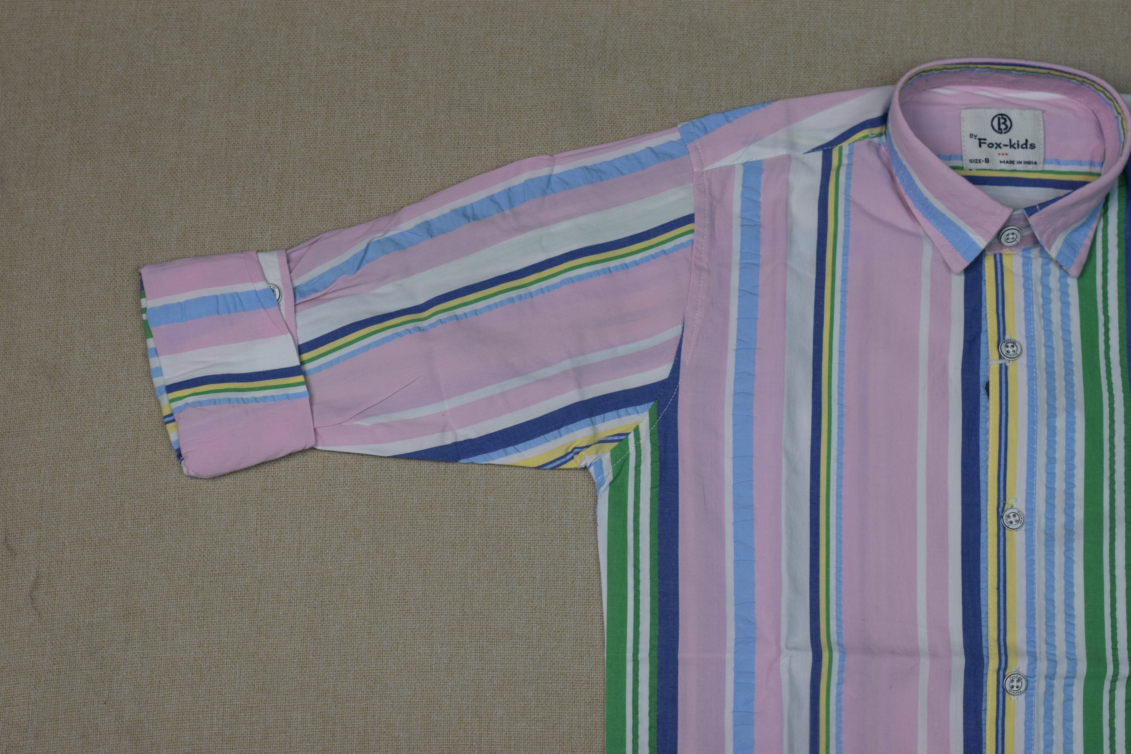 Kids Full Sleeve Cotton Striped Shirt – Pink Multi-Color Casual Button-Down Shirt for Boys