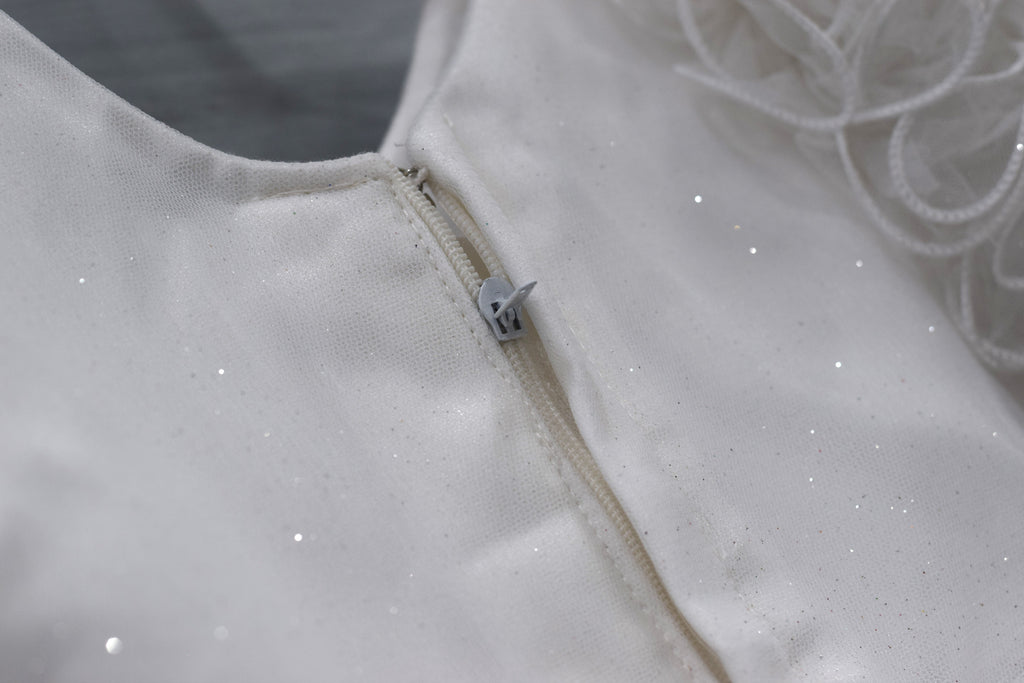 White and Sky Blue Fancy Baby Girl Frock with Floral Embroidery