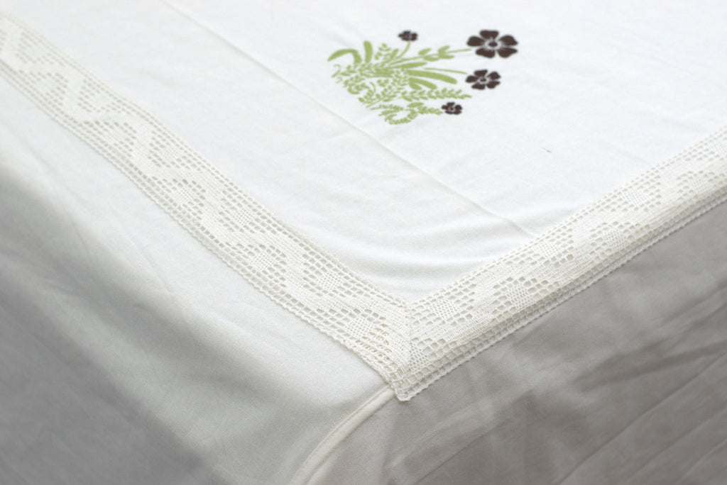 King Size White Cotton Bedspread with Floral Embroidery | 100 × 110 Inches