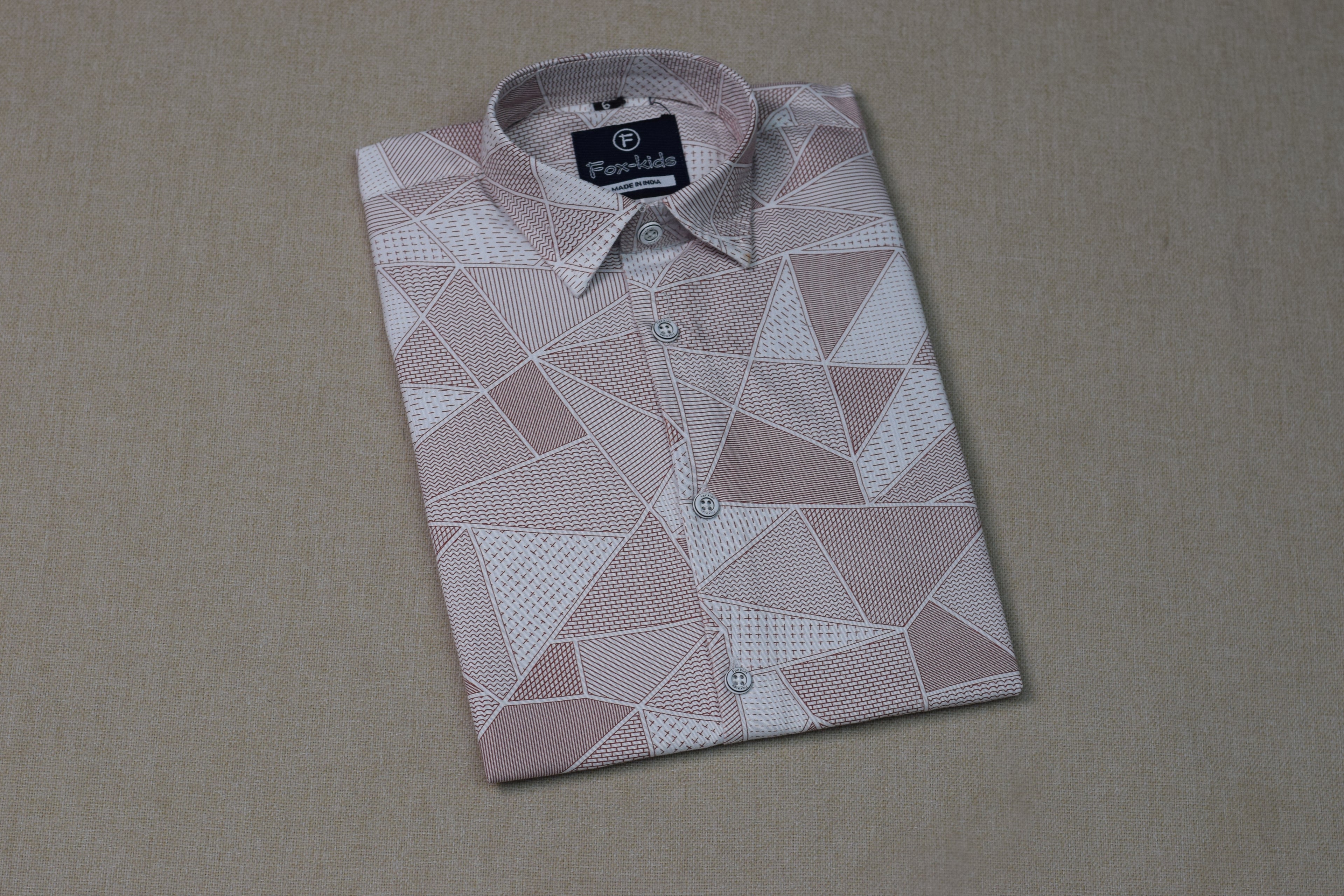 Kids Full Sleeve Geometric Print Cotton Shirt – Light Pink & White Casual Wear