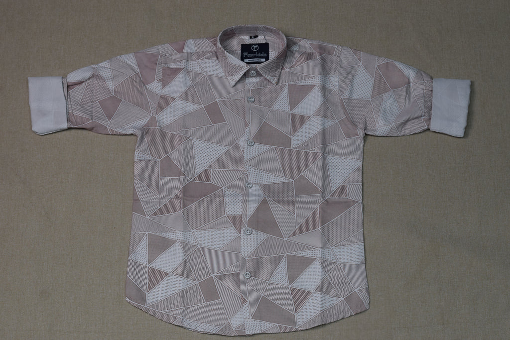 Kids Full Sleeve Geometric Print Cotton Shirt – Light Pink & White Casual Wear