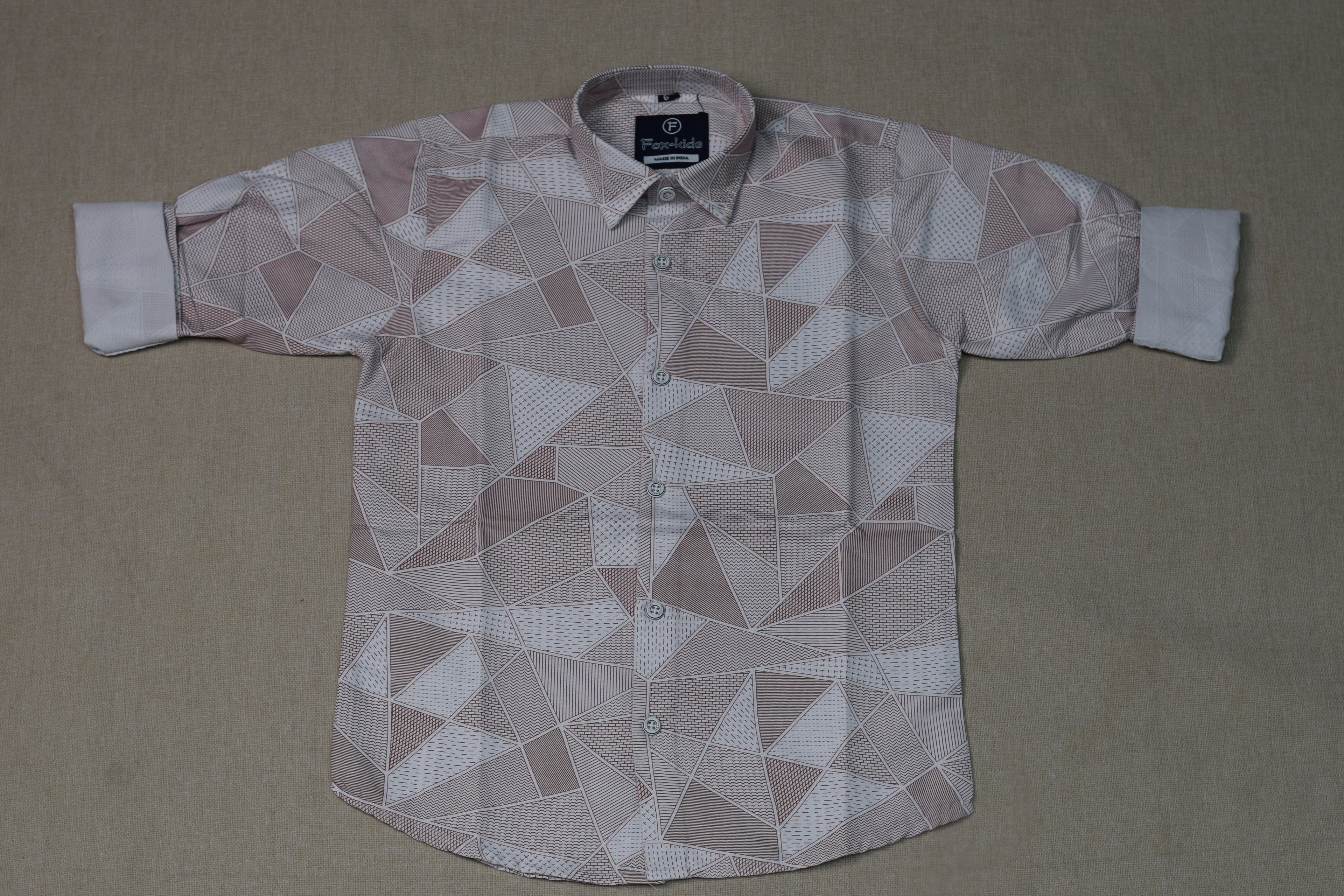 Kids Full Sleeve Geometric Print Cotton Shirt – Light Pink & White Casual Wear