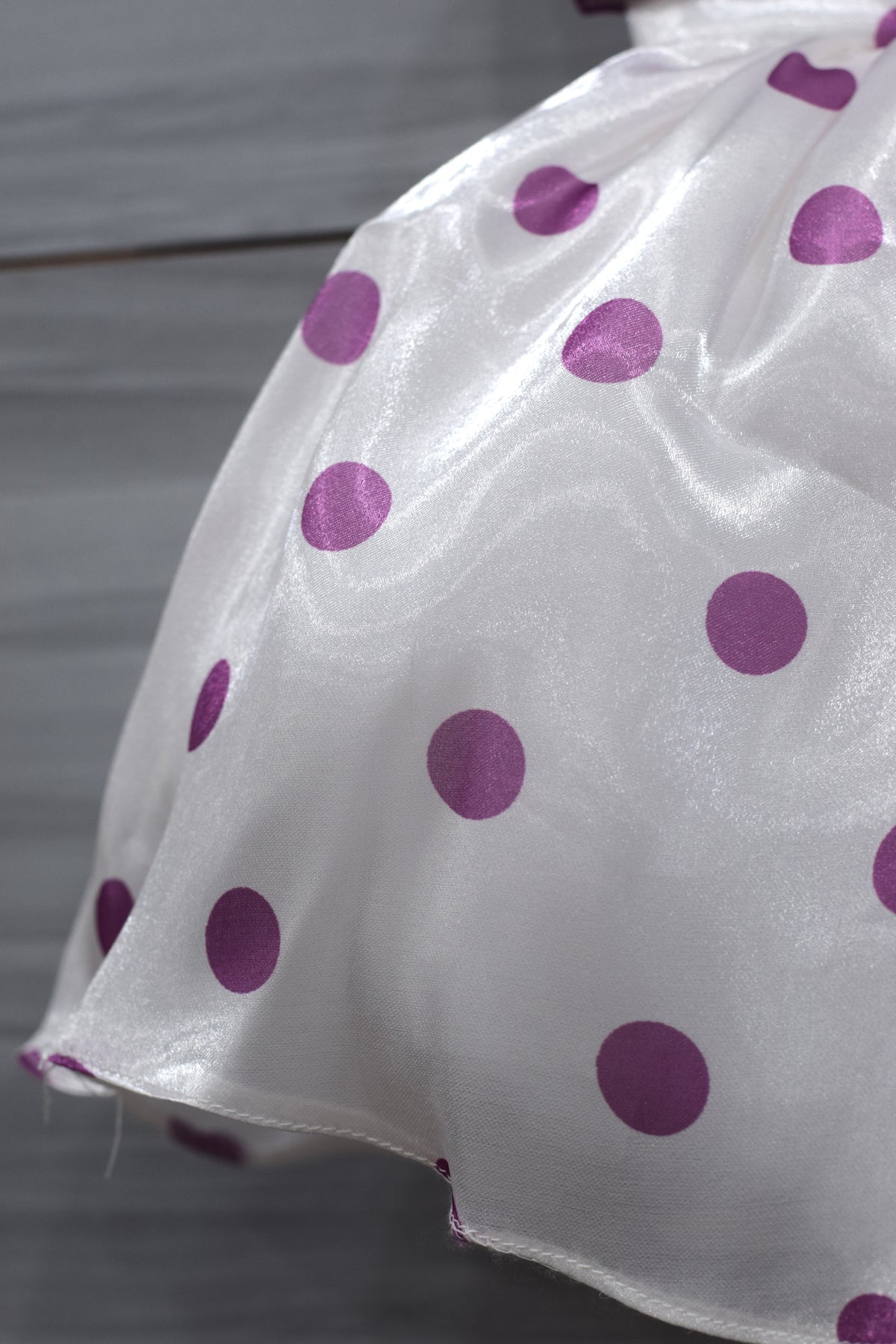 White and Purple Fancy Baby Girl Frock with Polka Dot Print and Satin Bow