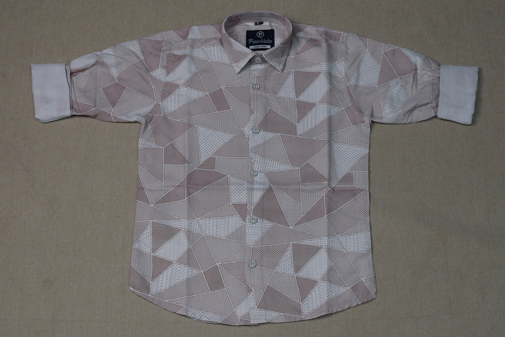 Kids Full Sleeve Geometric Print Cotton Shirt – Light Pink & White Casual Wear