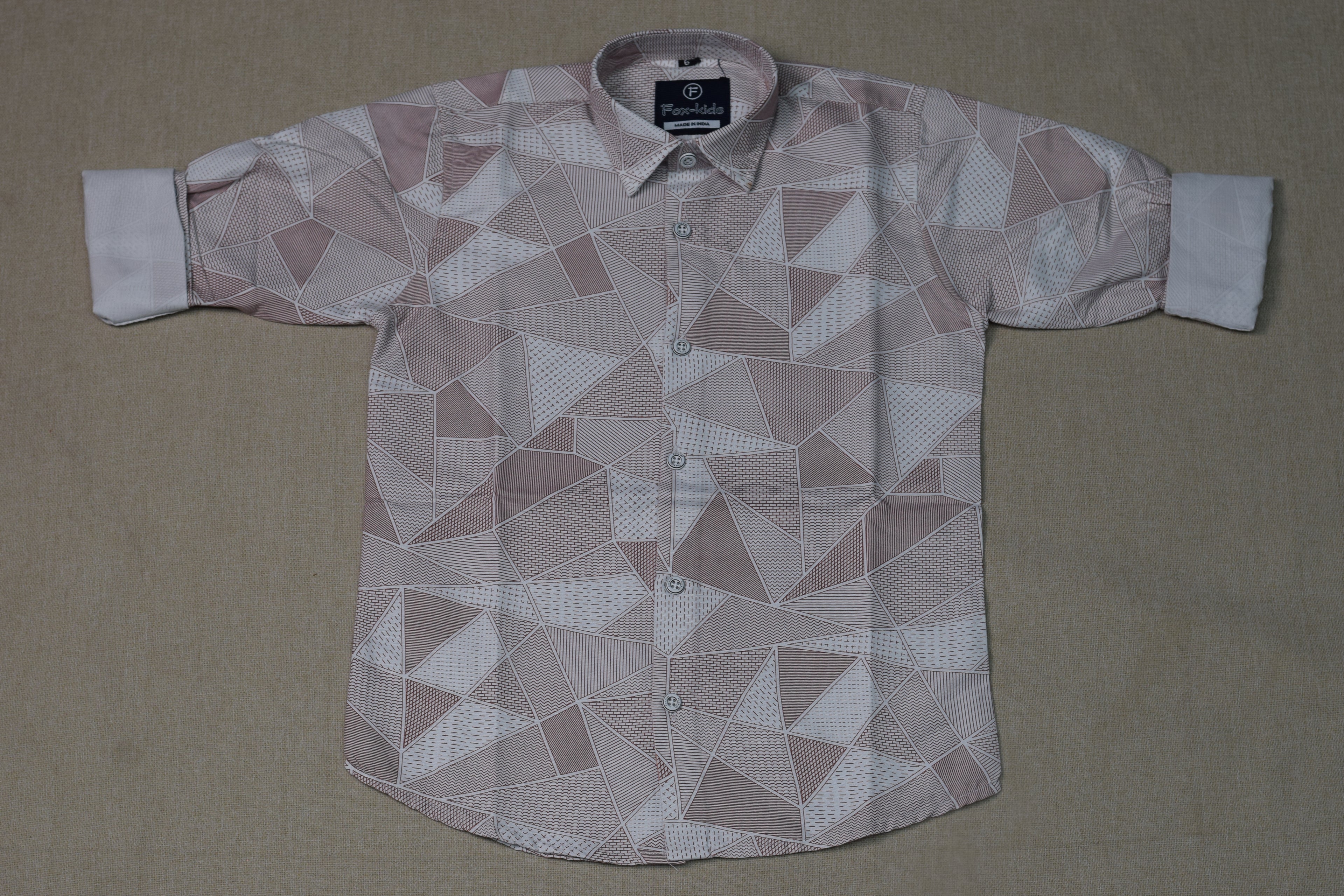 Kids Full Sleeve Geometric Print Cotton Shirt – Light Pink & White Casual Wear