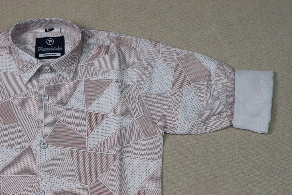 Kids Full Sleeve Geometric Print Cotton Shirt – Light Pink & White Casual Wear