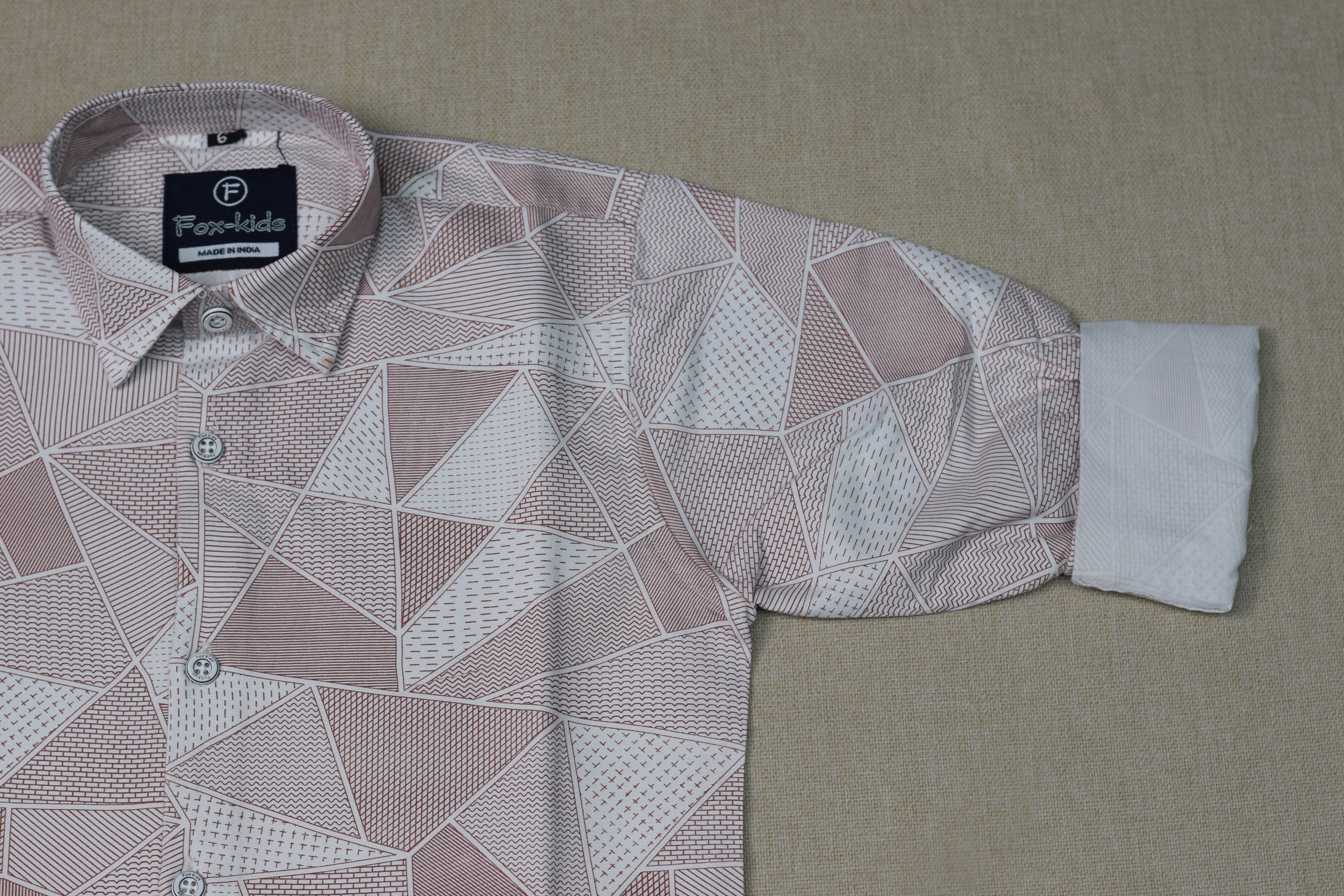 Kids Full Sleeve Geometric Print Cotton Shirt – Light Pink & White Casual Wear