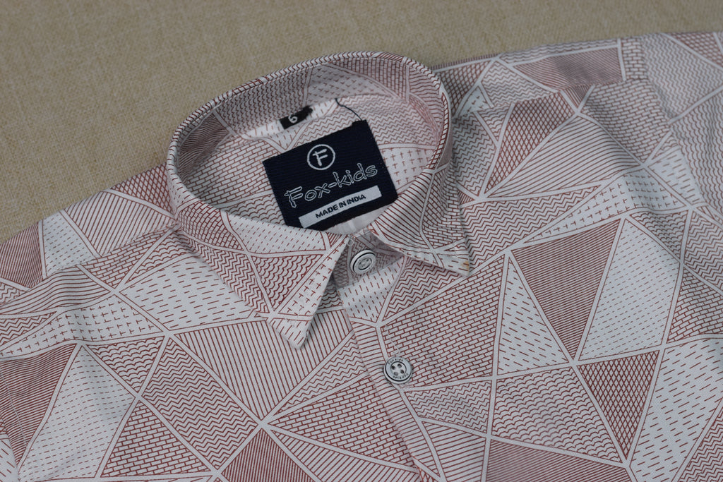 Kids Full Sleeve Geometric Print Cotton Shirt – Light Pink & White Casual Wear