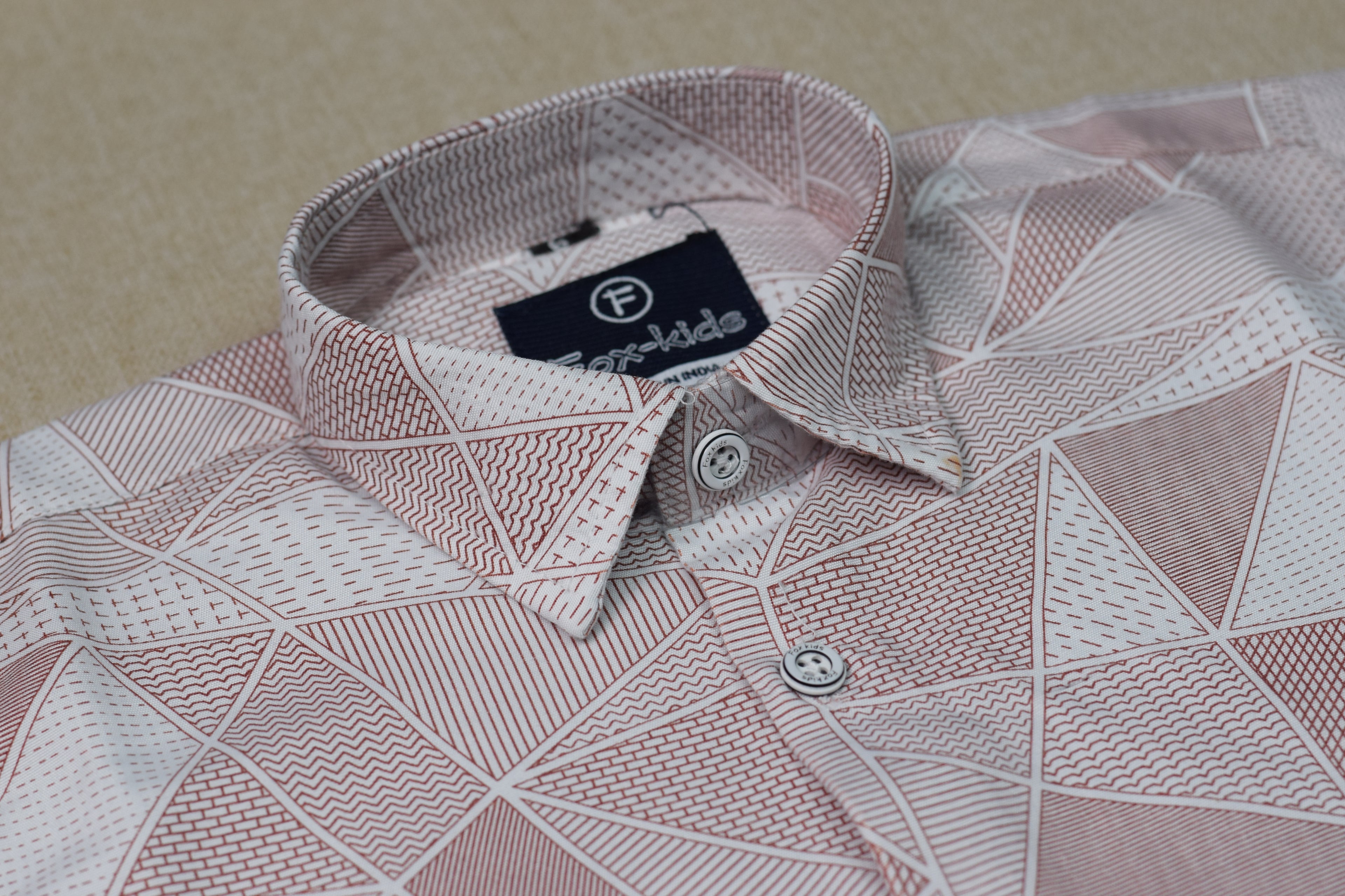 Kids Full Sleeve Geometric Print Cotton Shirt – Light Pink & White Casual Wear