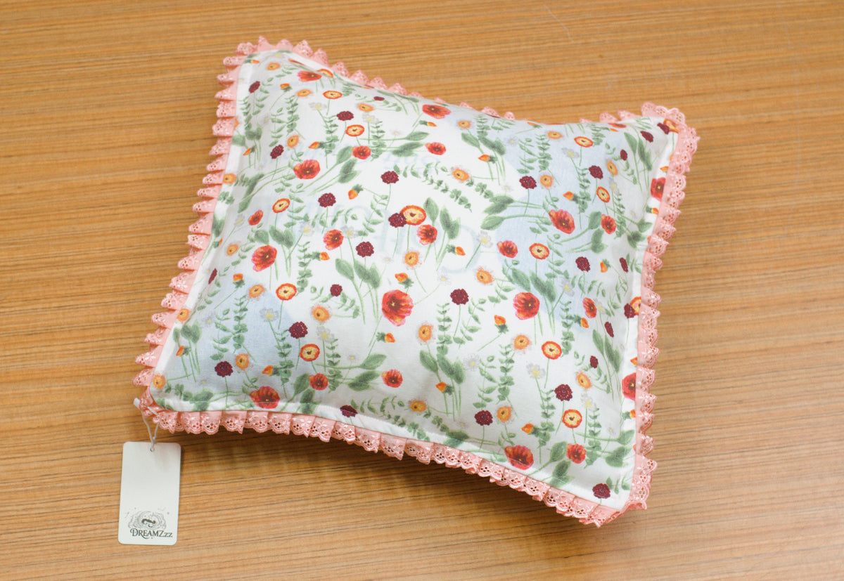Floral Printed Cushion Cover with Lace Border – 16×16 Inch