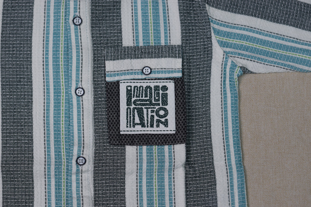 Kids Full Sleeve Vertical Stripe Casual Shirt – Grey, White & Aqua Blue