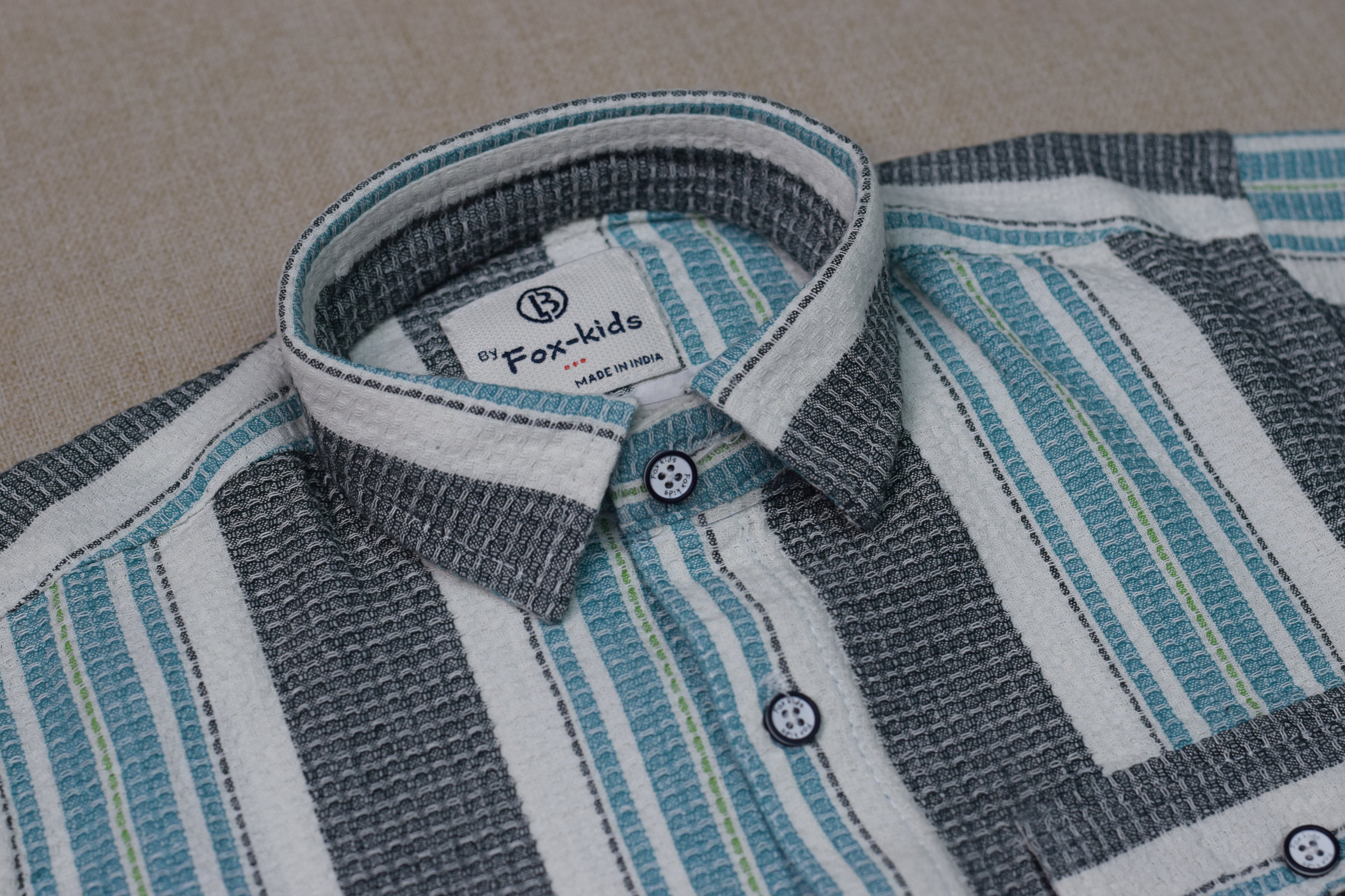 Kids Full Sleeve Vertical Stripe Casual Shirt – Grey, White & Aqua Blue