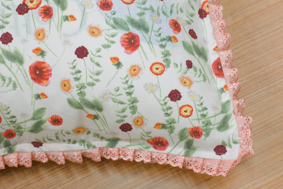Floral Printed Cushion Cover with Lace Border – 16×16 Inch