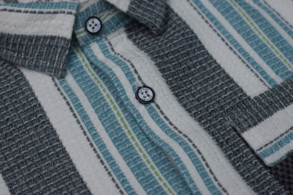 Kids Full Sleeve Vertical Stripe Casual Shirt – Grey, White & Aqua Blue