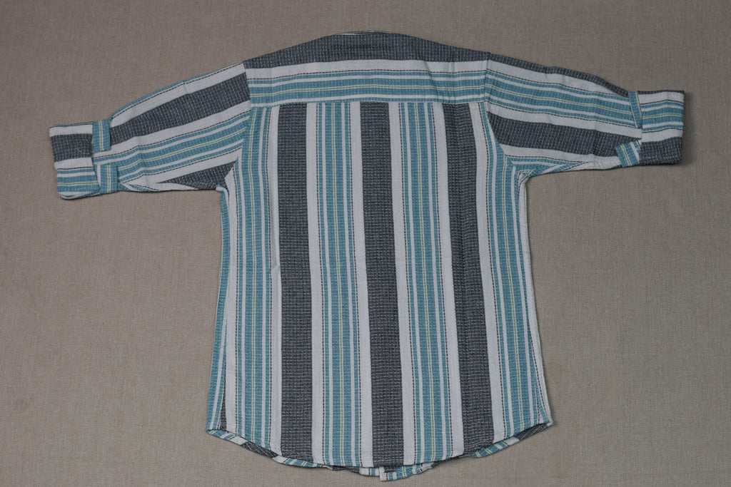 Kids Full Sleeve Vertical Stripe Casual Shirt – Grey, White & Aqua Blue
