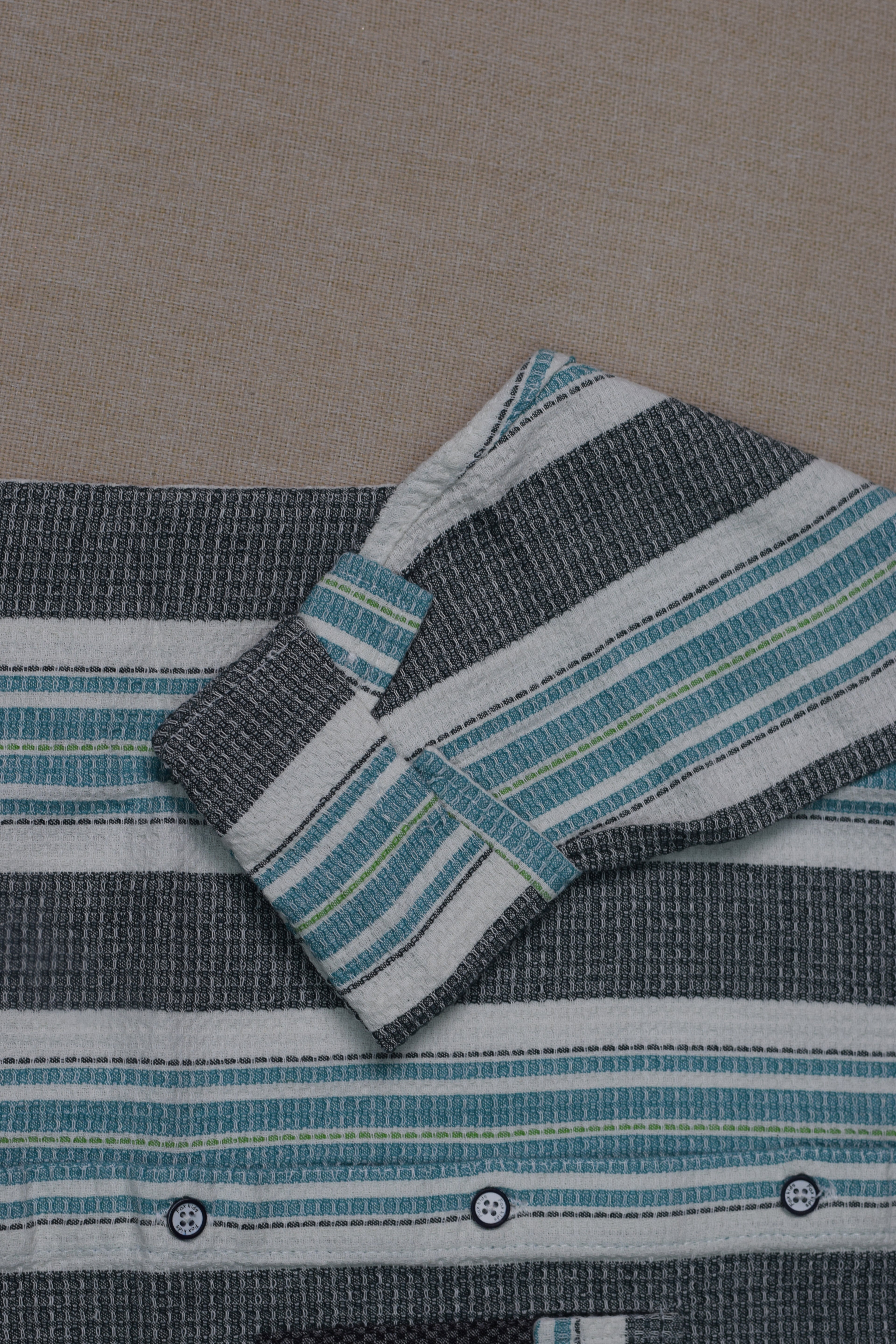 Kids Full Sleeve Vertical Stripe Casual Shirt – Grey, White & Aqua Blue