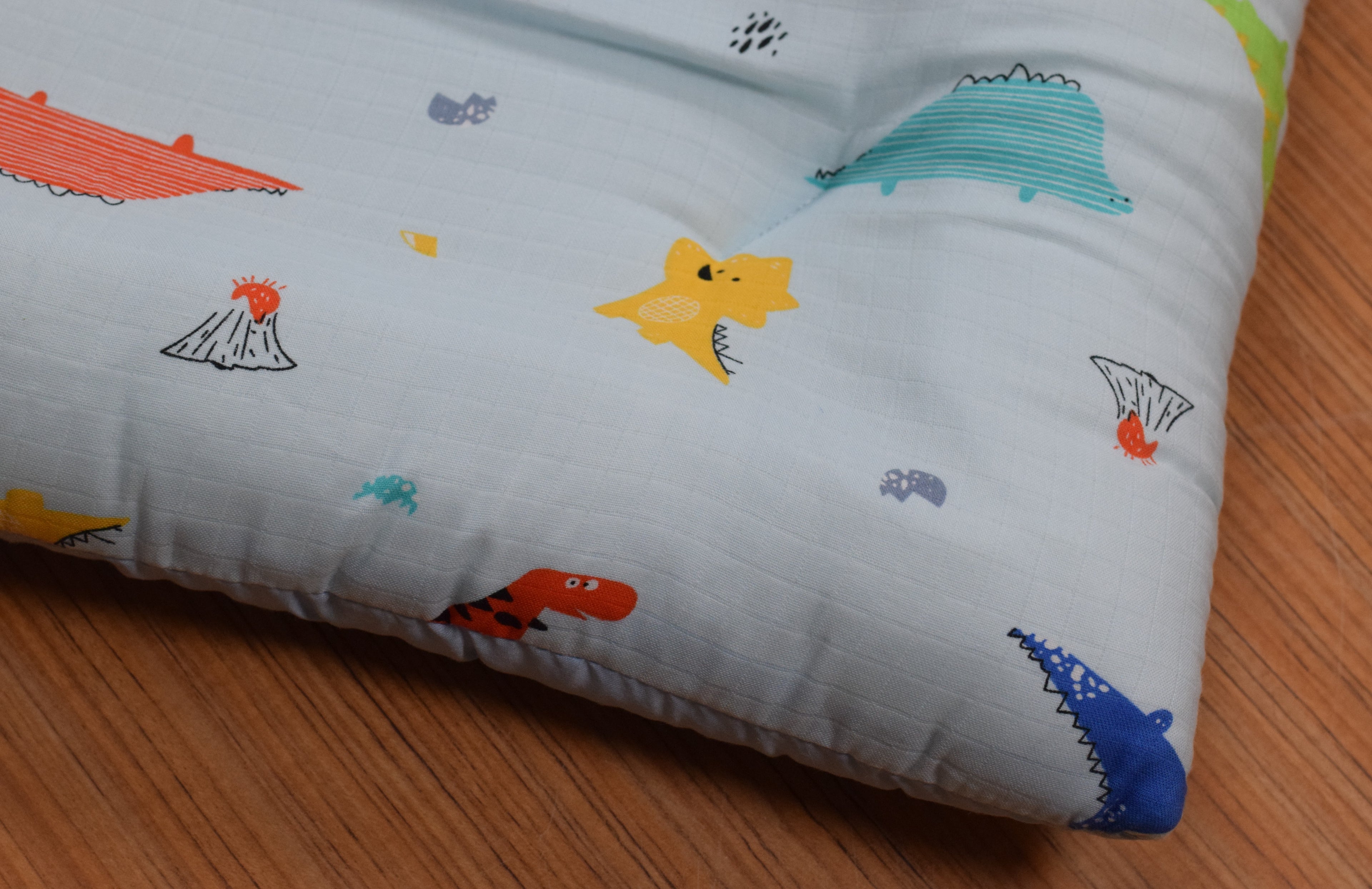 Soft Cotton Baby Sleeping Bed Set with Pillow & Bolsters | Baby Sleeping Mat for 3 Months to 1 Year | Dinosaur Print
