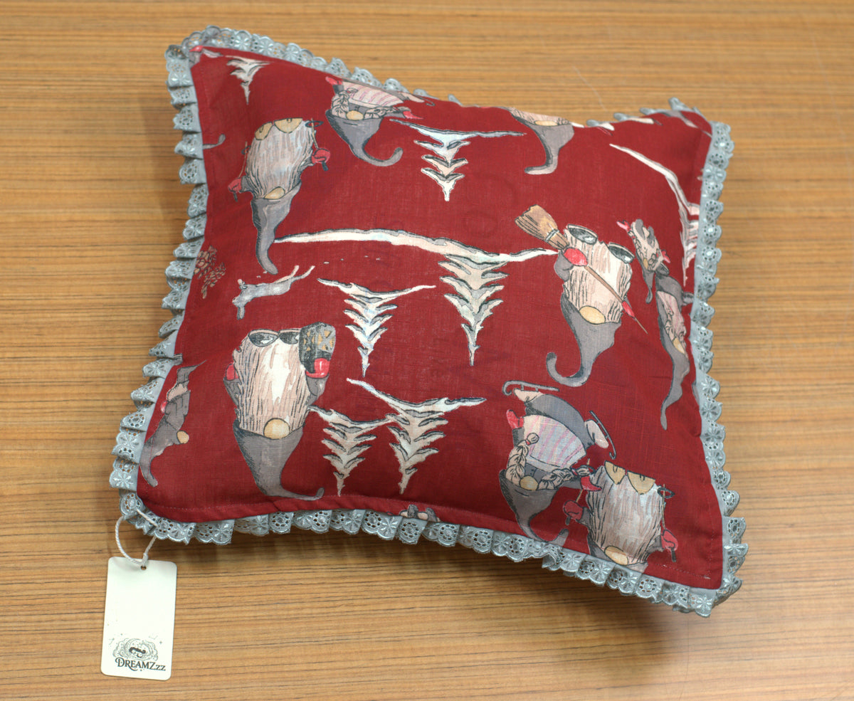 Christmas Gnome Printed Cushion Cover with Lace Border – 16×16 Inch