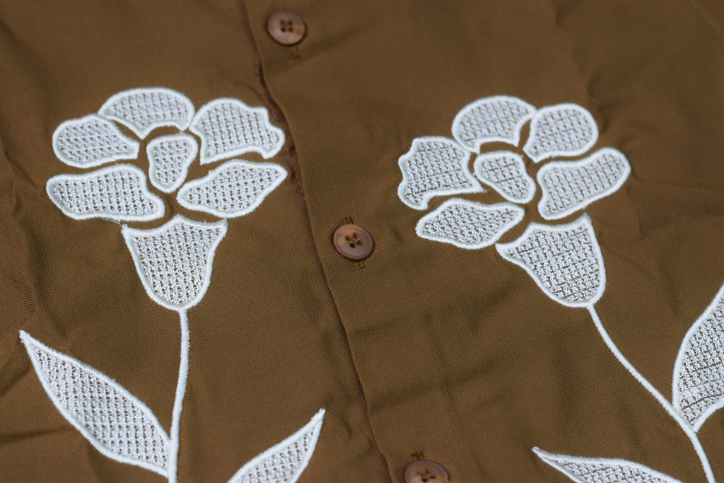 Kids Brown Floral Embroidered Full Sleeve Shirt
