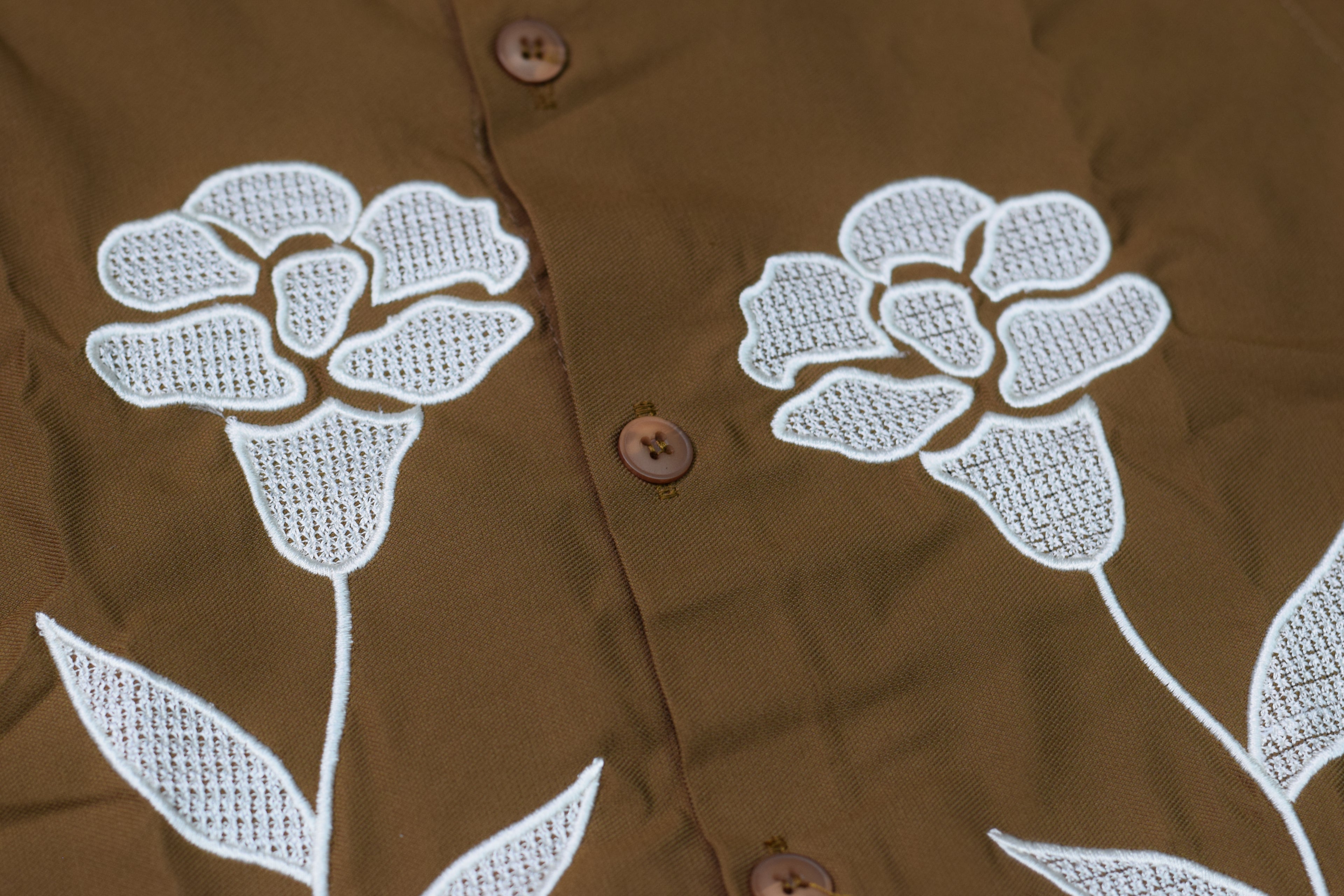 Kids Brown Floral Embroidered Full Sleeve Shirt