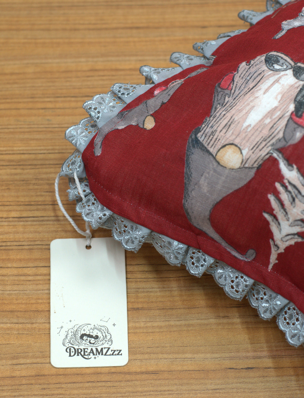 Christmas Gnome Printed Cushion Cover with Lace Border – 16×16 Inch