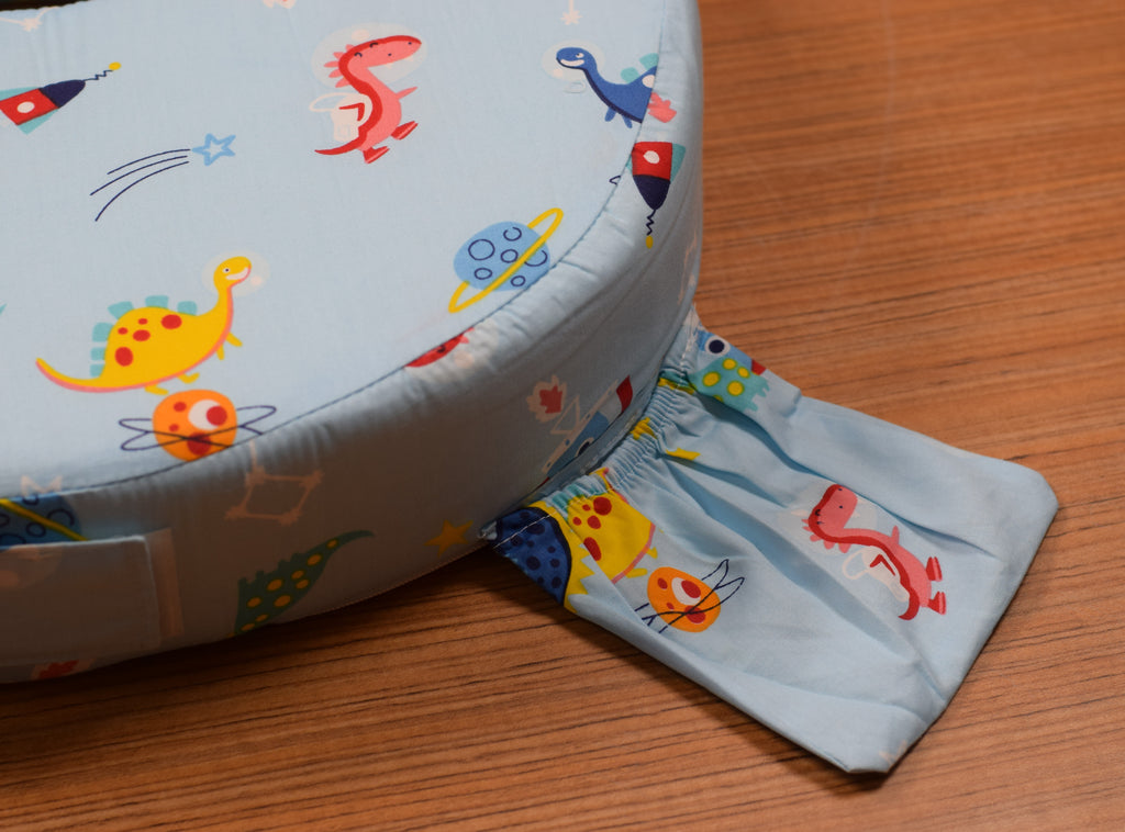 Soft Cotton Blend Baby Feeding Pillow with Removable Washable Cover | Ergonomic Nursing Support Pillow | Dinosaur Print | Newborn to Toddler