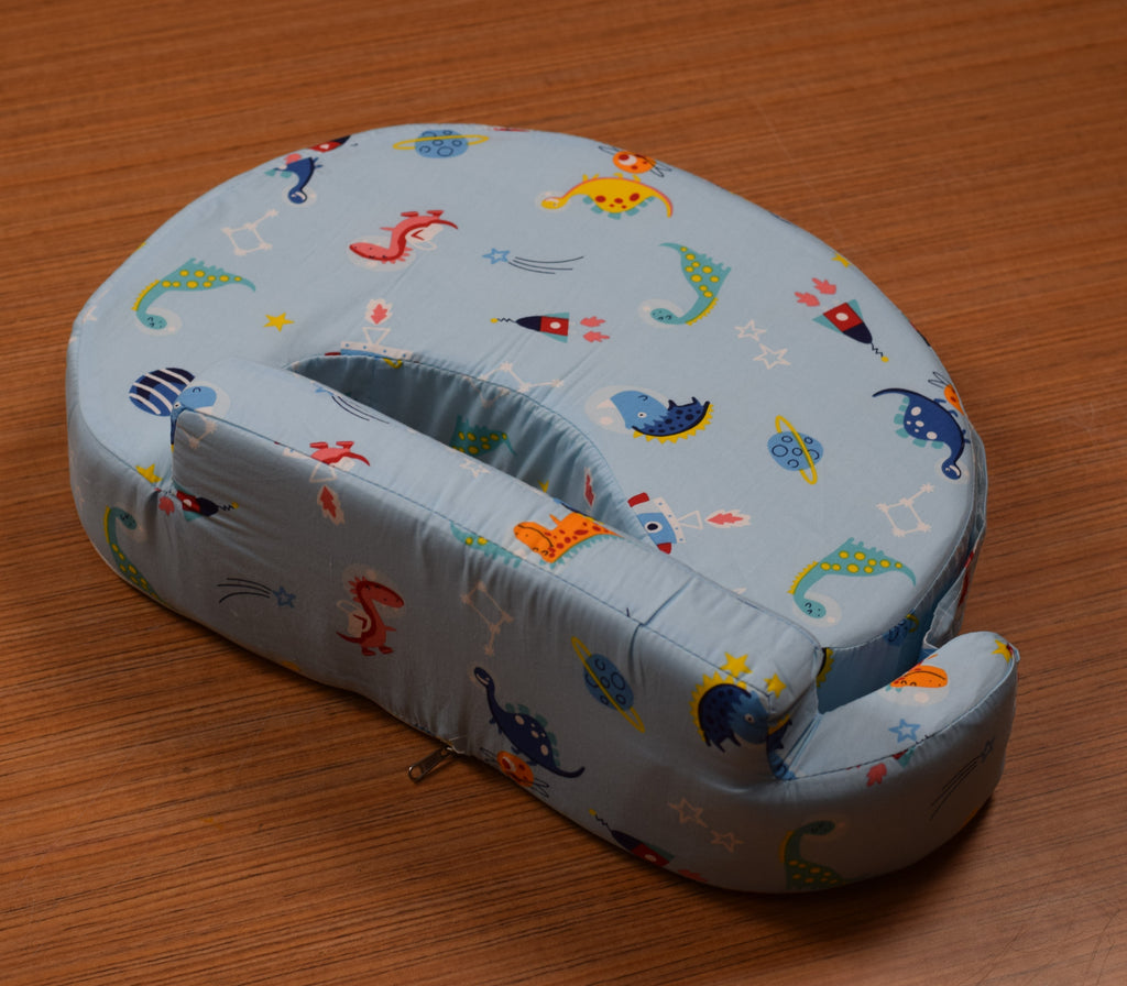 Soft Cotton Blend Baby Feeding Pillow with Removable Washable Cover | Ergonomic Nursing Support Pillow | Dinosaur Print | Newborn to Toddler