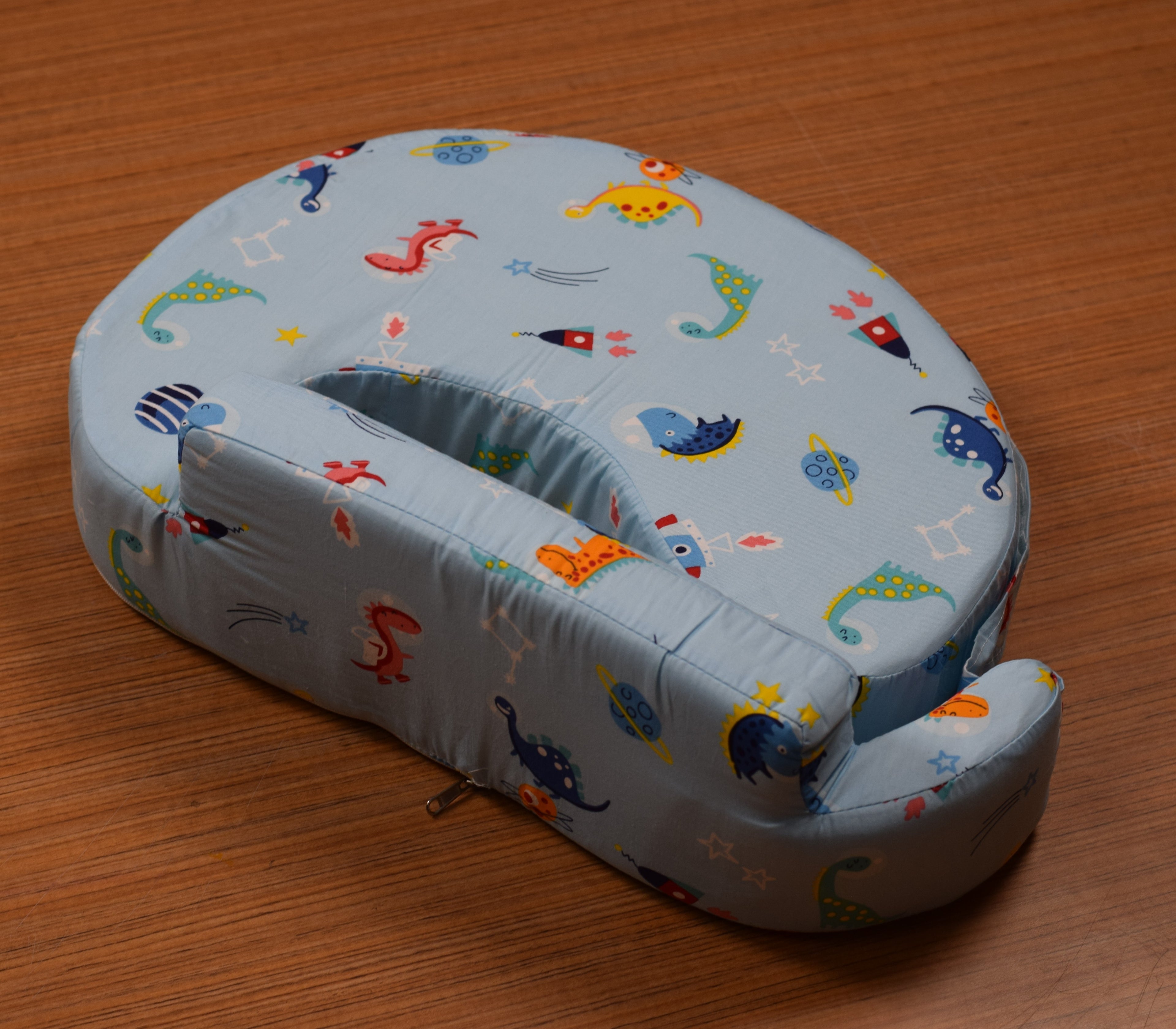 Soft Cotton Blend Baby Feeding Pillow with Removable Washable Cover | Ergonomic Nursing Support Pillow | Dinosaur Print | Newborn to Toddler