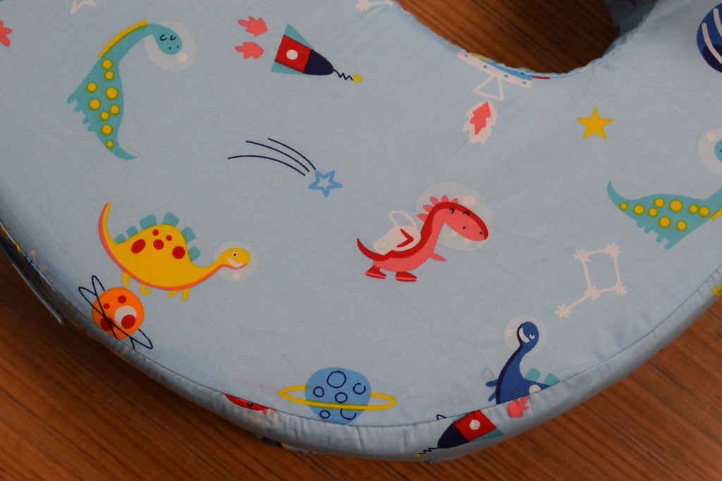 Soft Cotton Blend Baby Feeding Pillow with Removable Washable Cover | Ergonomic Nursing Support Pillow | Dinosaur Print | Newborn to Toddler