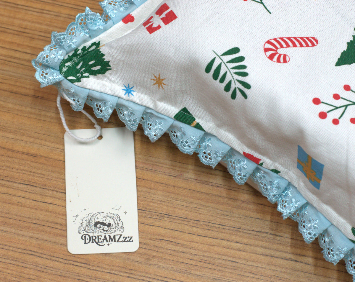 Christmas Printed Cushion Cover with Lace Border – 18 × 18 Inch