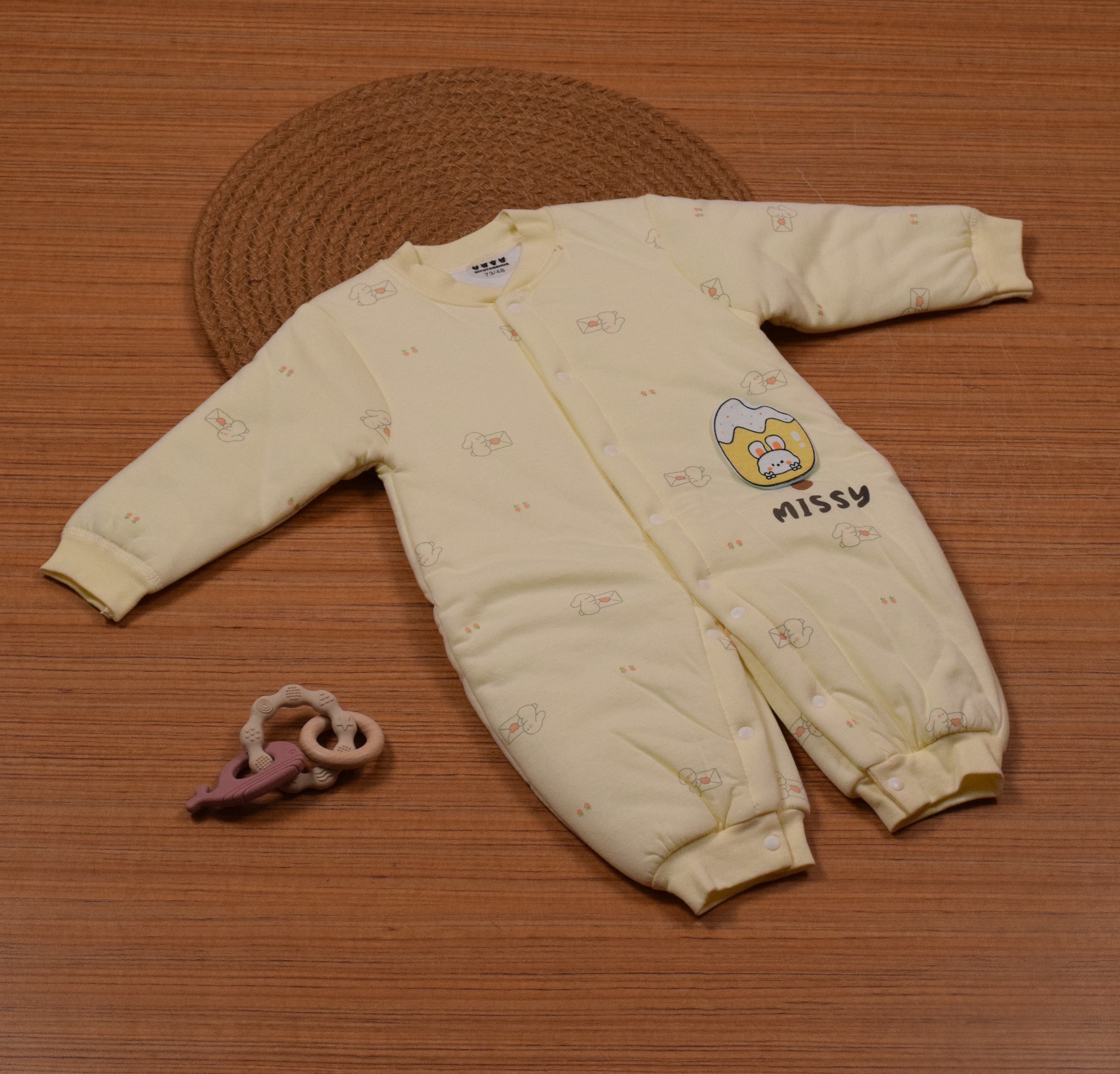 Imported Baby Winter Swaddle Romper with Button Closure – Soft Padded Full Sleeve Sleepsuit | Light Baby Yellow | 6–9 Months