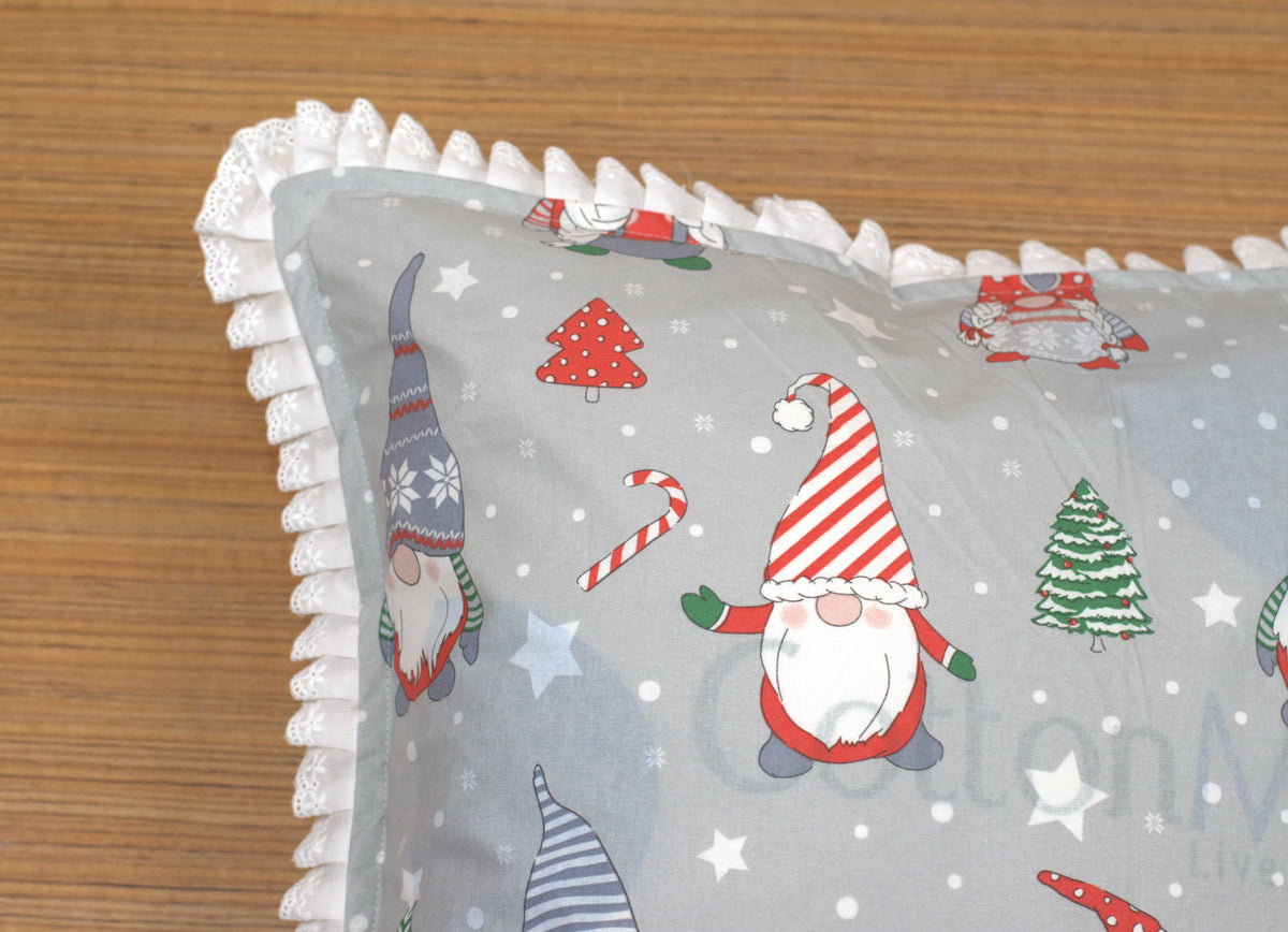 Christmas Gnome Printed Cushion Cover – 16 x 16 Inch | Decorative Cushion Cover