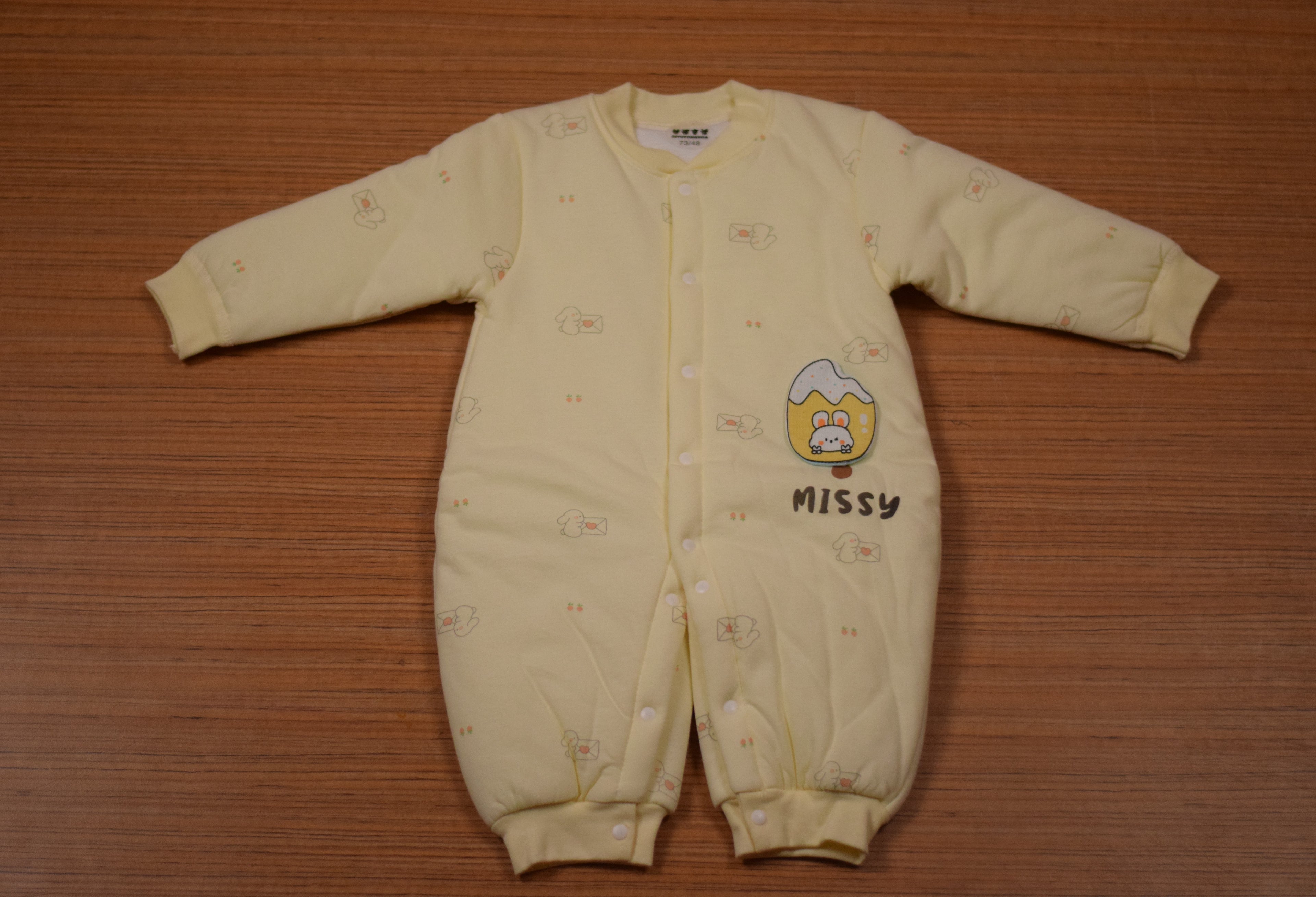Imported Baby Winter Swaddle Romper with Button Closure – Soft Padded Full Sleeve Sleepsuit | Light Baby Yellow | 6–9 Months
