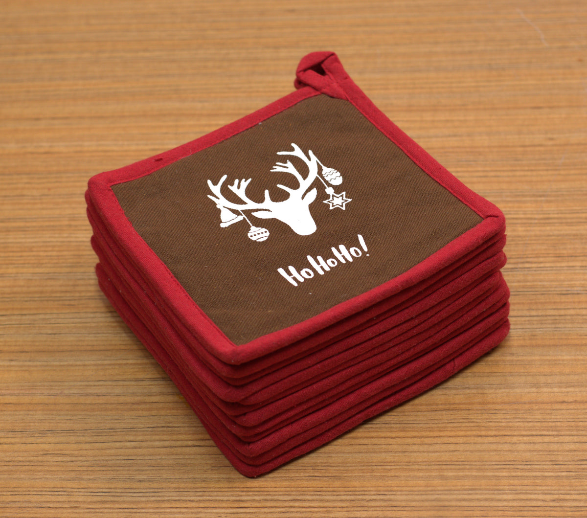 Christmas Printed Hot Pad / Pot Holder – 8 x 8 Inch, Brown & Red