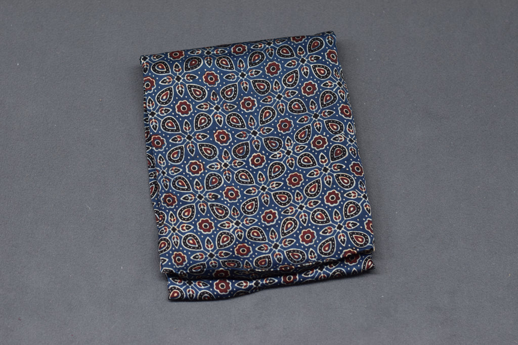Navy Blue Modal Silk Churidar Material Set with Traditional Print