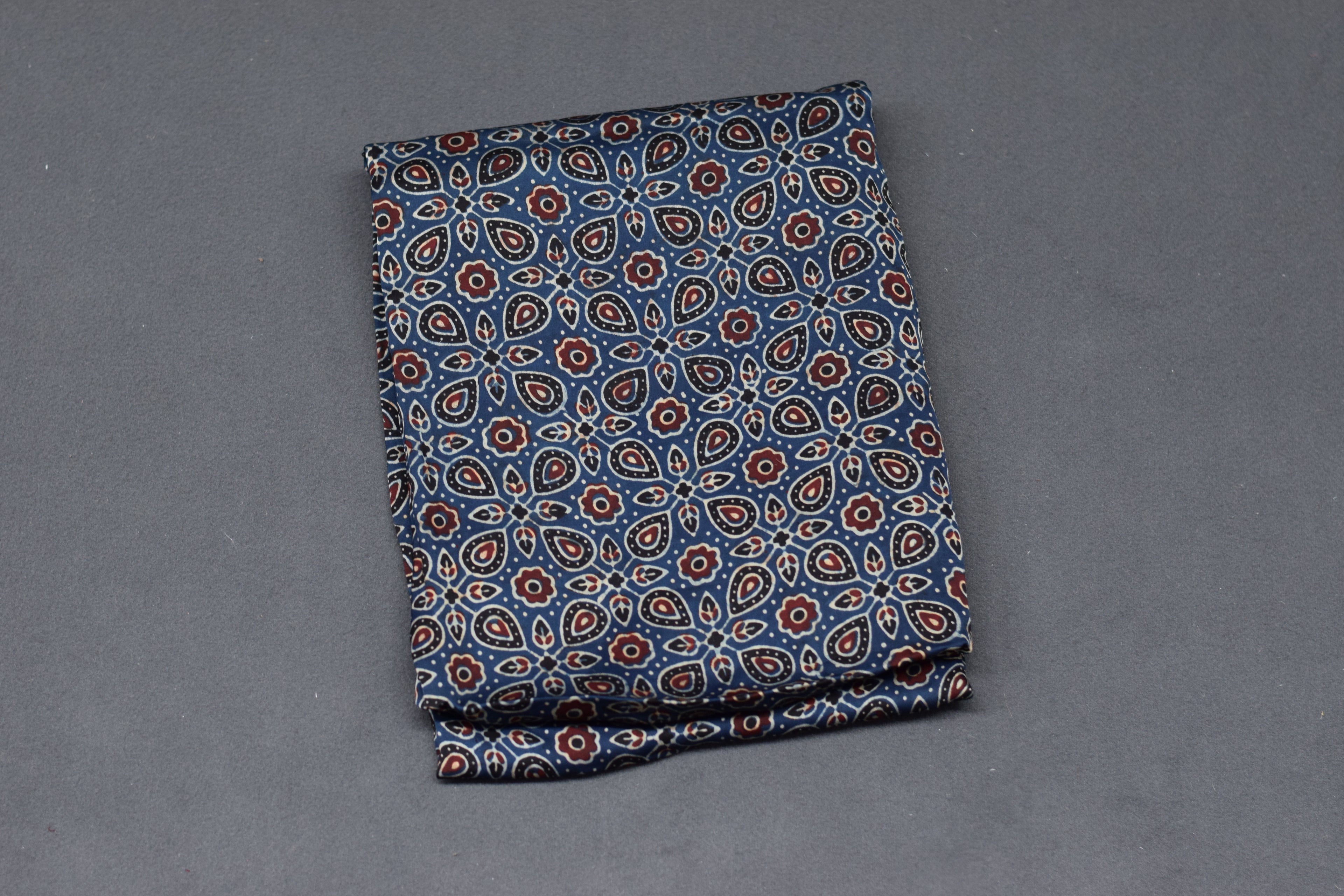Navy Blue Modal Silk Churidar Material Set with Traditional Print