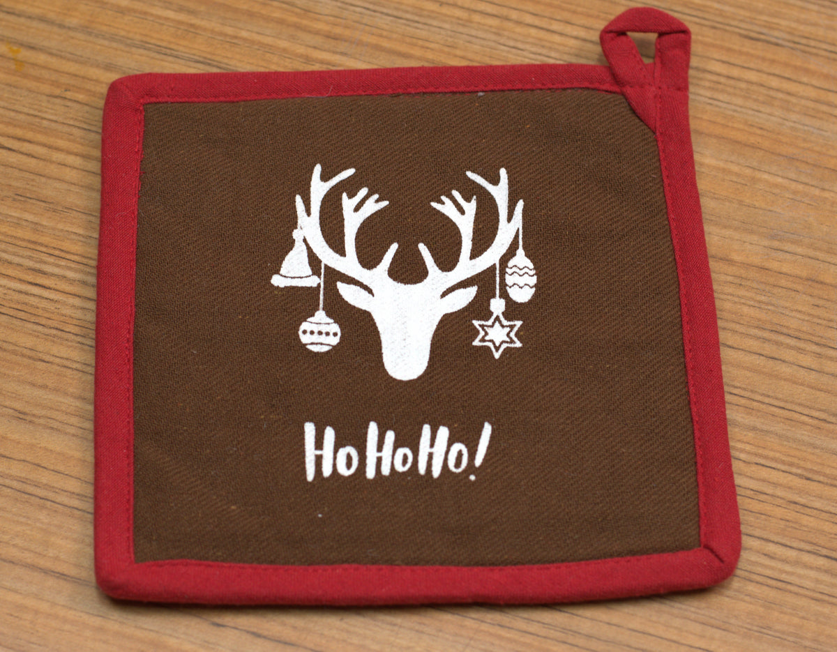 Christmas Printed Hot Pad / Pot Holder – 8 x 8 Inch, Brown & Red