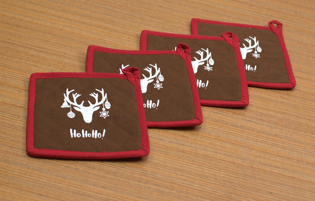 Christmas Printed Hot Pad / Pot Holder – 8 x 8 Inch, Brown & Red