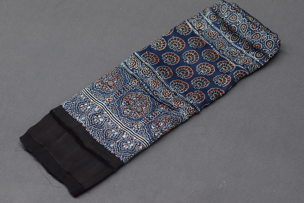 Navy Blue Modal Silk Churidar Material Set with Traditional Print