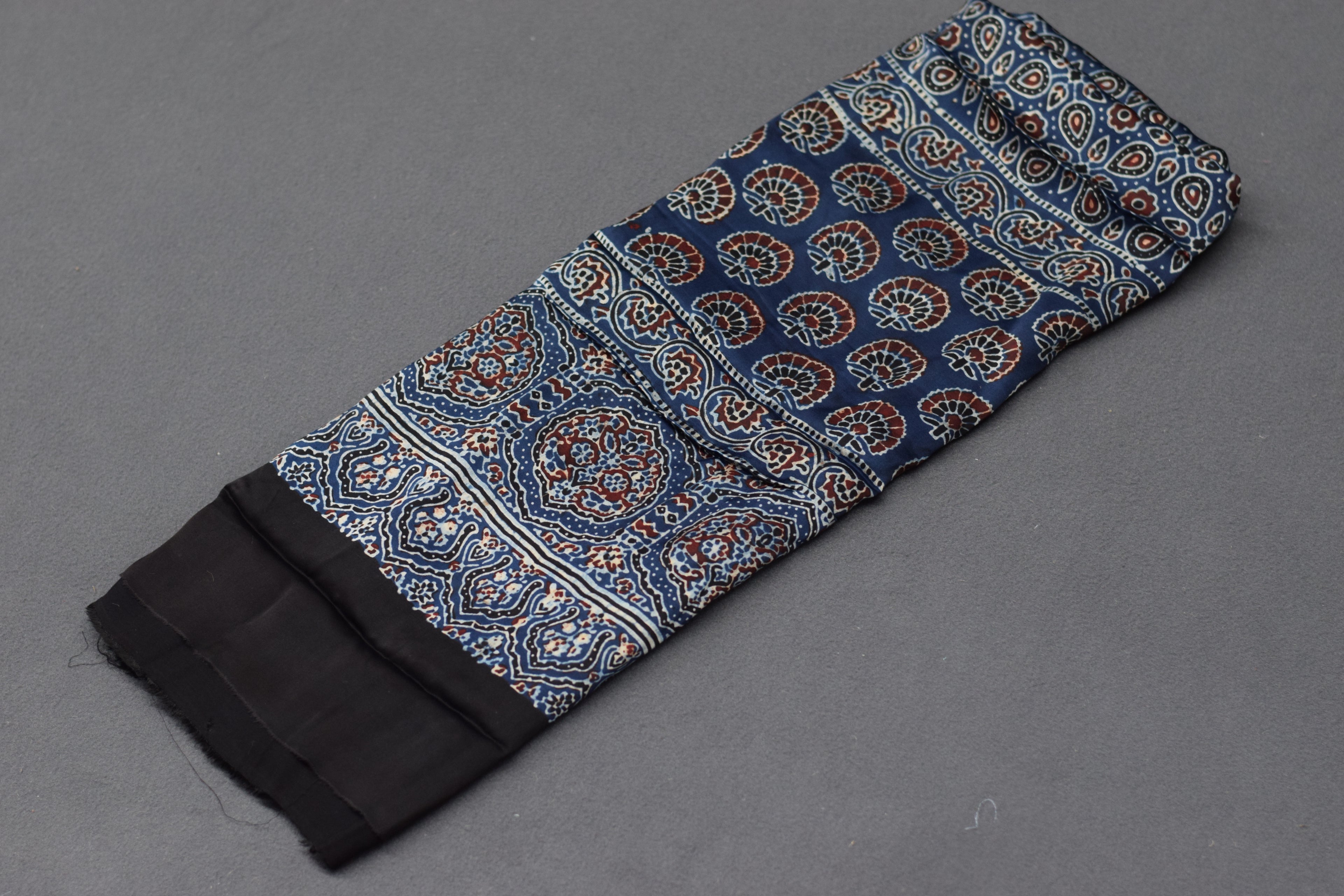 Navy Blue Modal Silk Churidar Material Set with Traditional Print