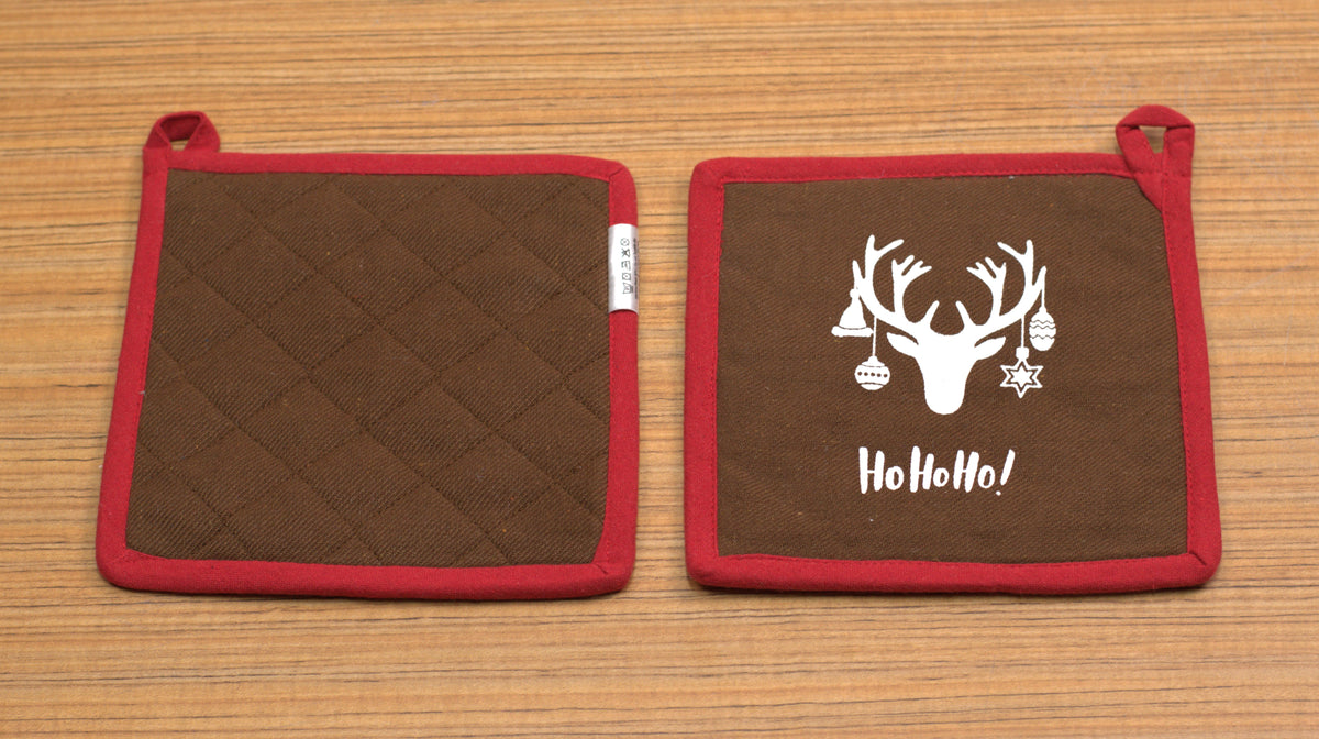 Christmas Printed Hot Pad / Pot Holder – 8 x 8 Inch, Brown & Red
